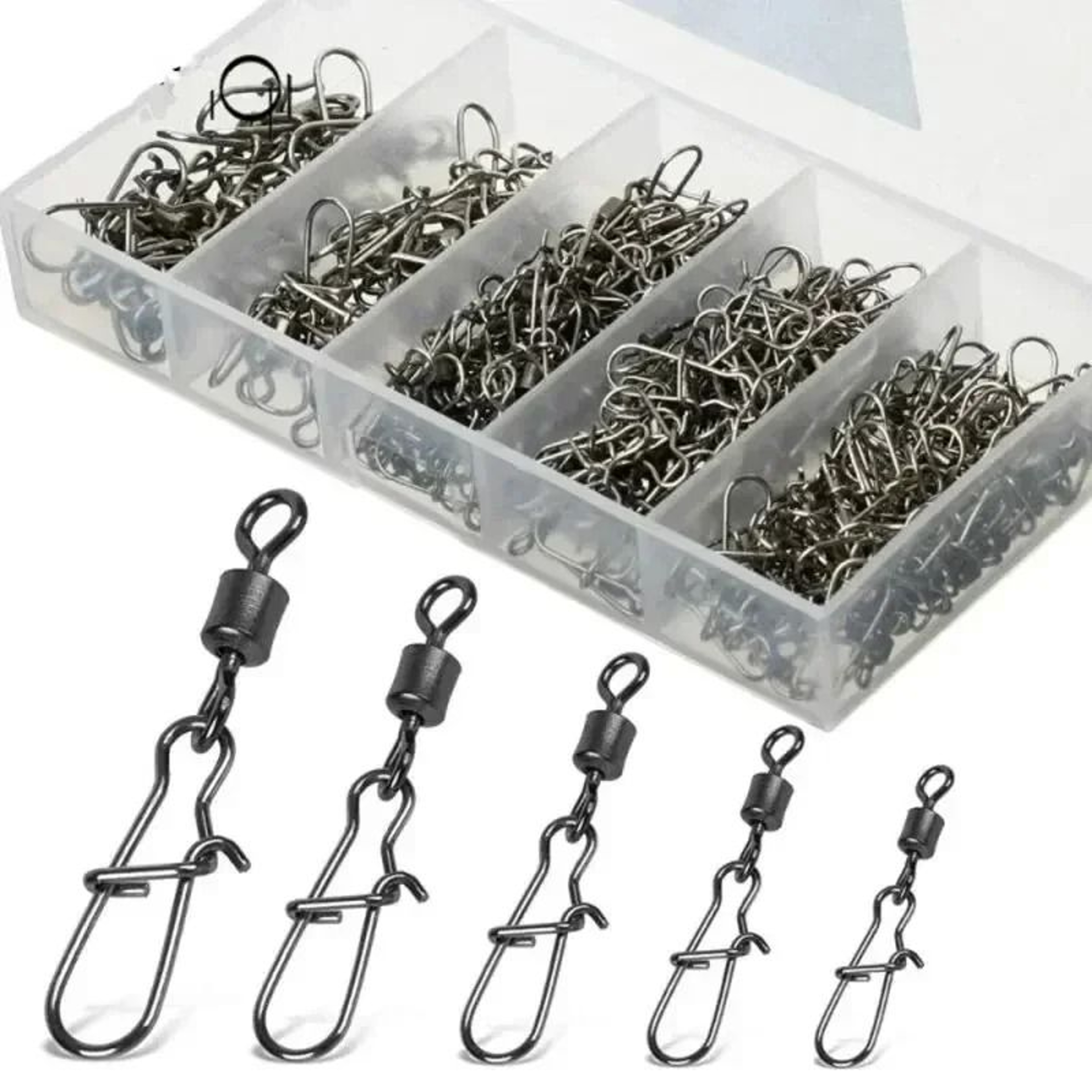 50PcsBox Stainless Steel Fishing Connector Pin Bearing Rolling Swivel With Snap 0