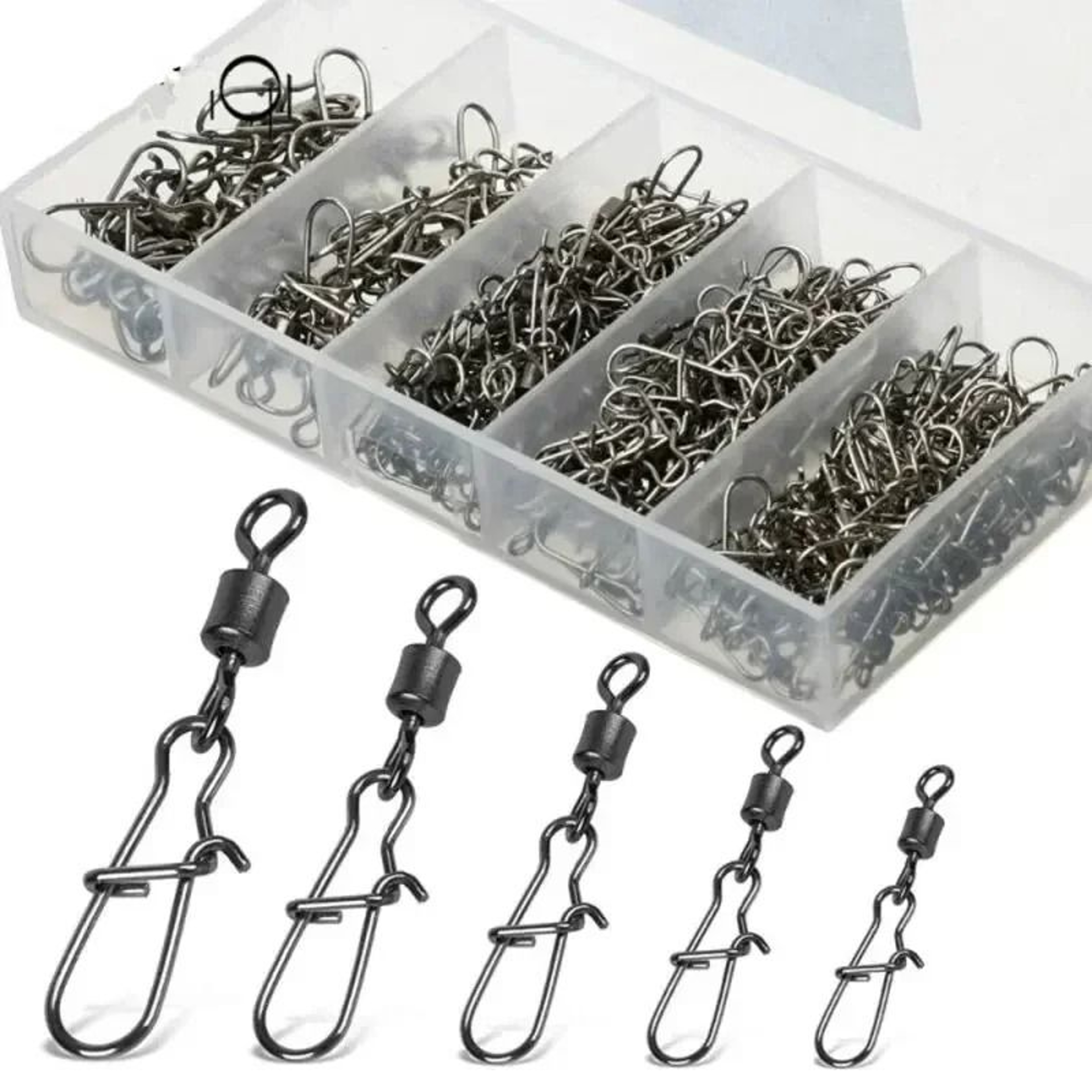 50PcsBox Stainless Steel Fishing Connector Pin Bearing Rolling Swivel With Snap 1