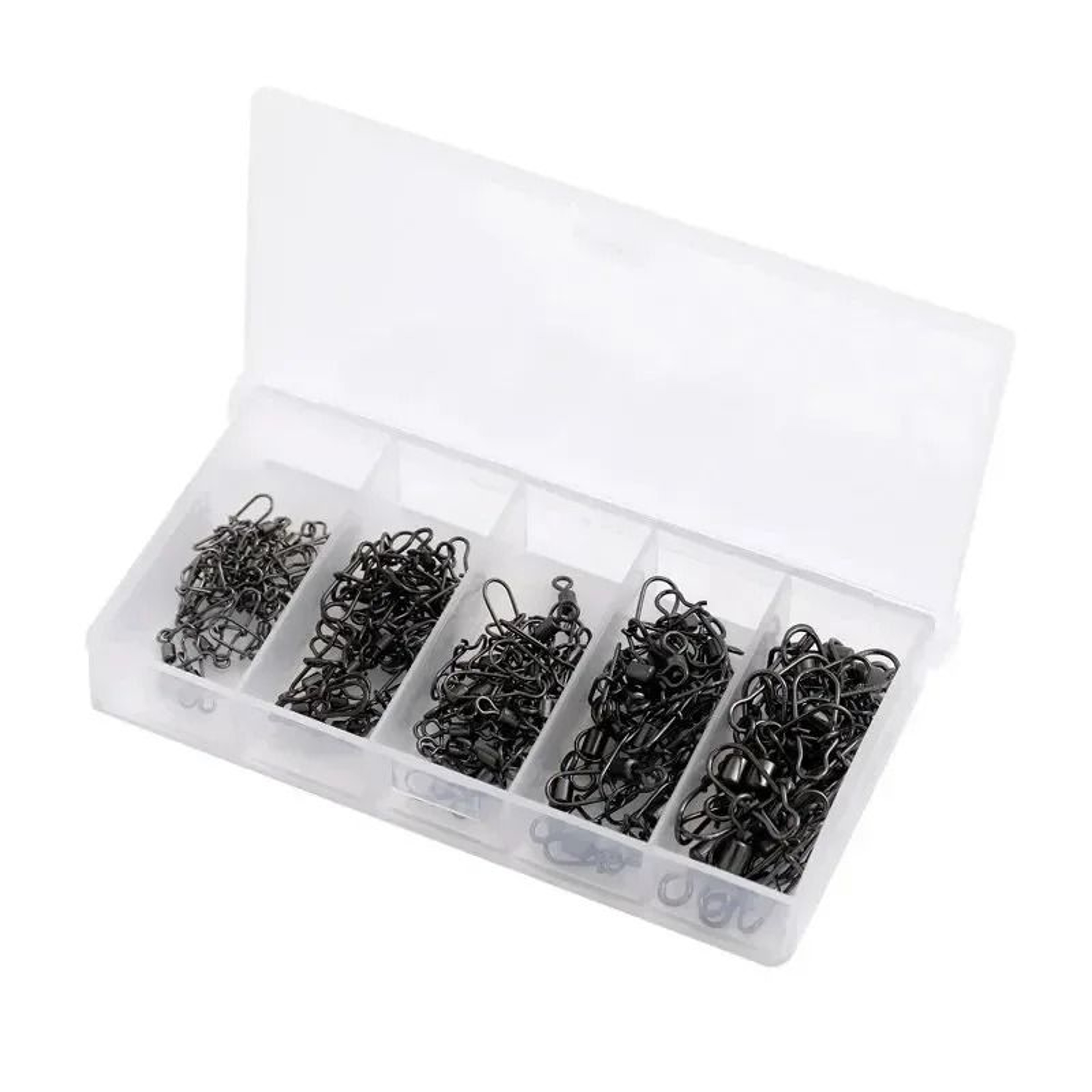 50PcsBox Stainless Steel Fishing Connector Pin Bearing Rolling Swivel With Snap 2