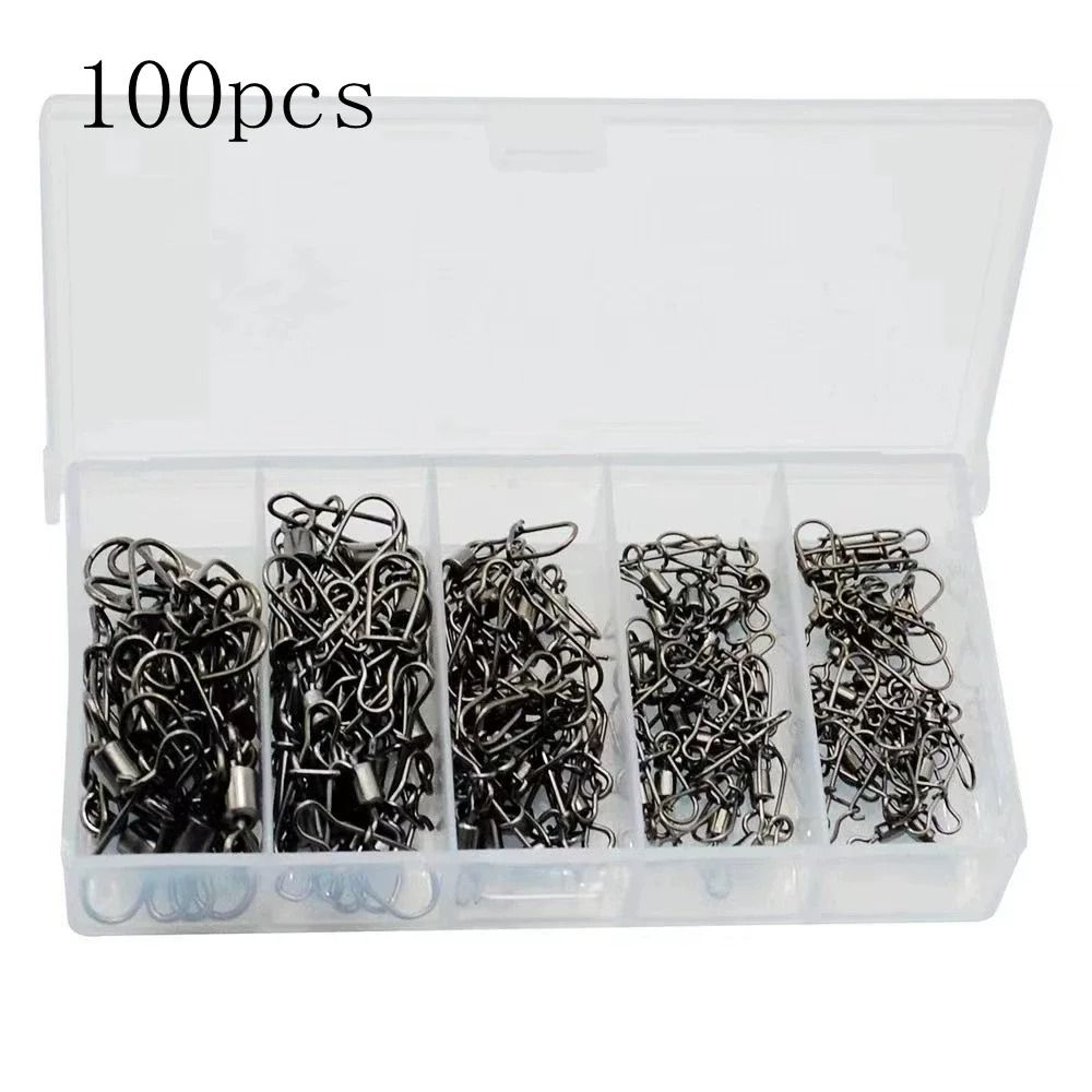 50PcsBox Stainless Steel Fishing Connector Pin Bearing Rolling Swivel With Snap 7