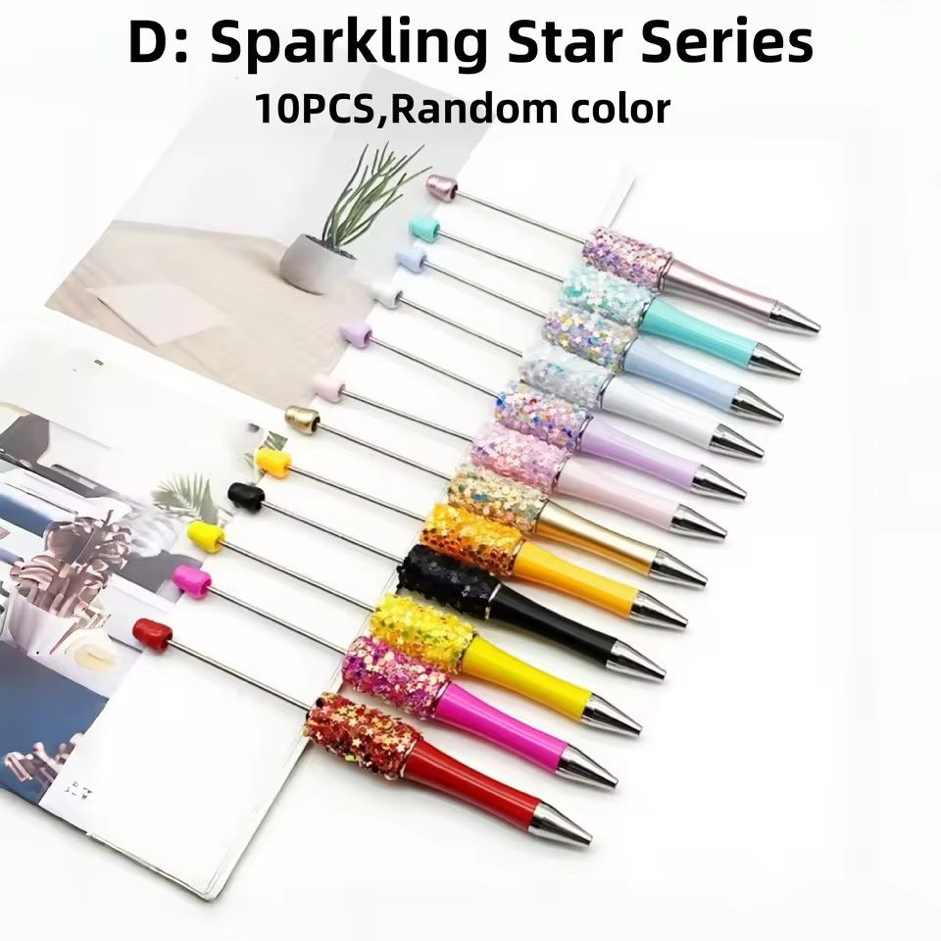10Pc Creative Bead Ballpoint Pen Sets  DIY Colored Wooden Bead School  Office Supplies 9