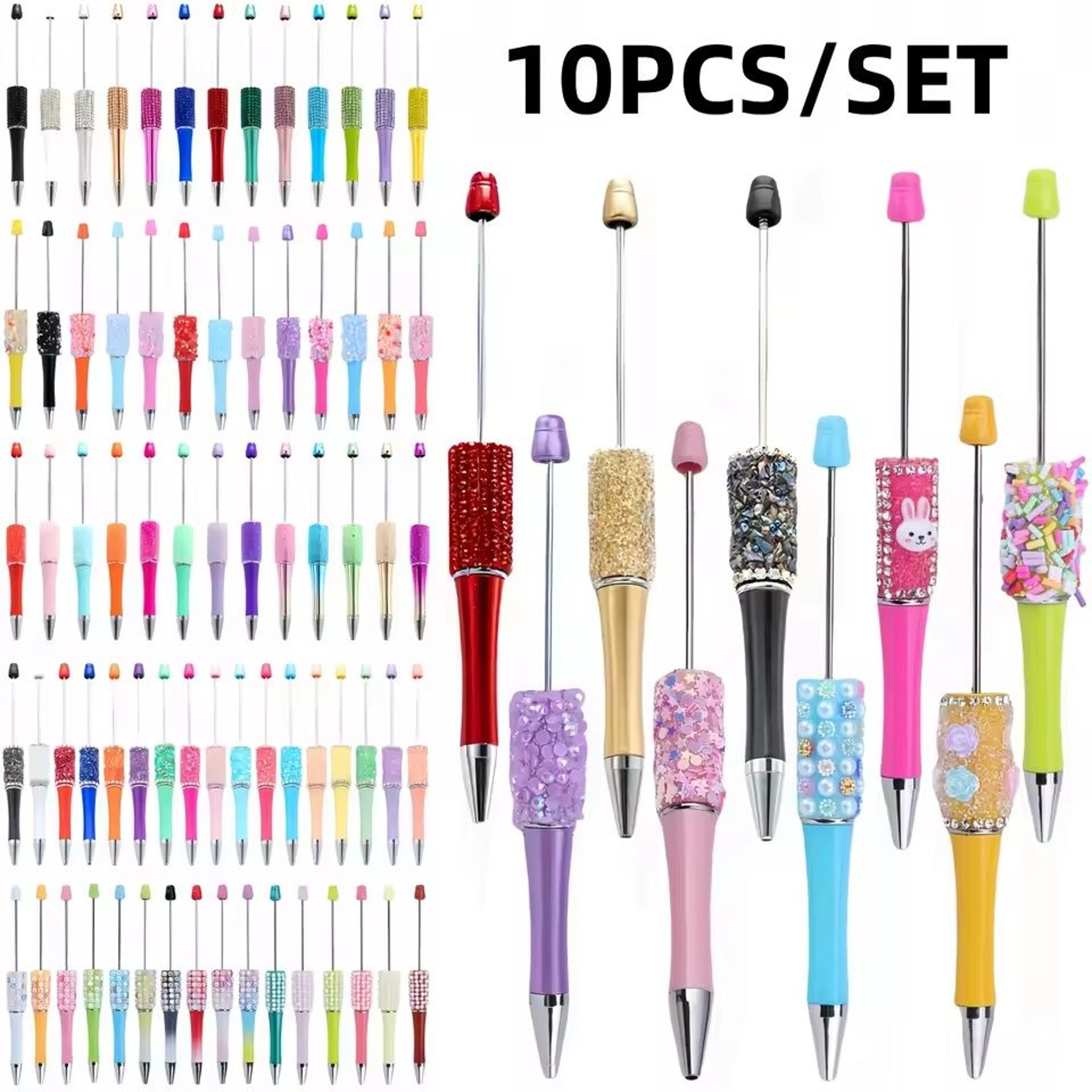 10Pc Creative Bead Ballpoint Pen Sets  DIY Colored Wooden Bead School  Office Supplies 1