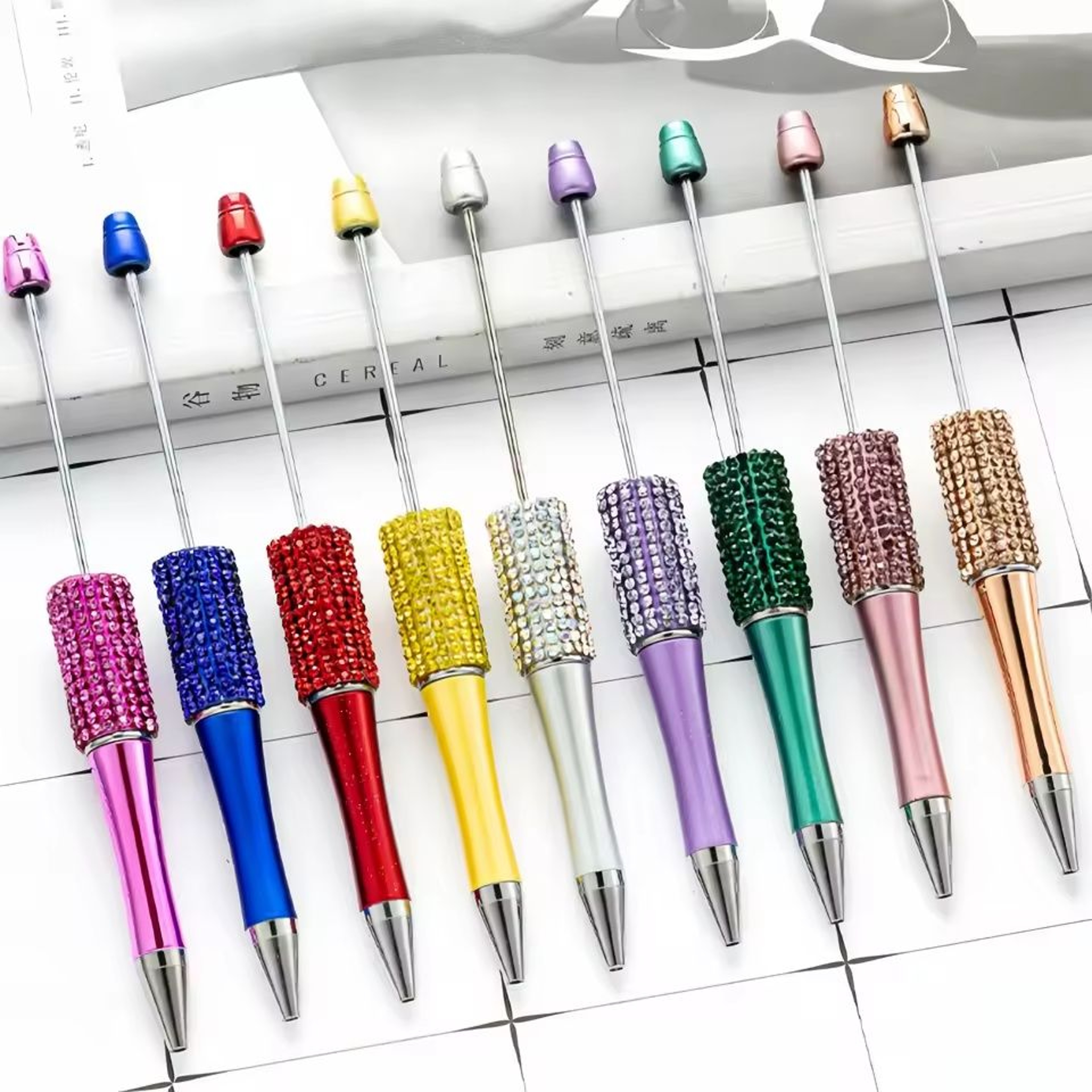 10Pc Creative Bead Ballpoint Pen Sets  DIY Colored Wooden Bead School  Office Supplies 2