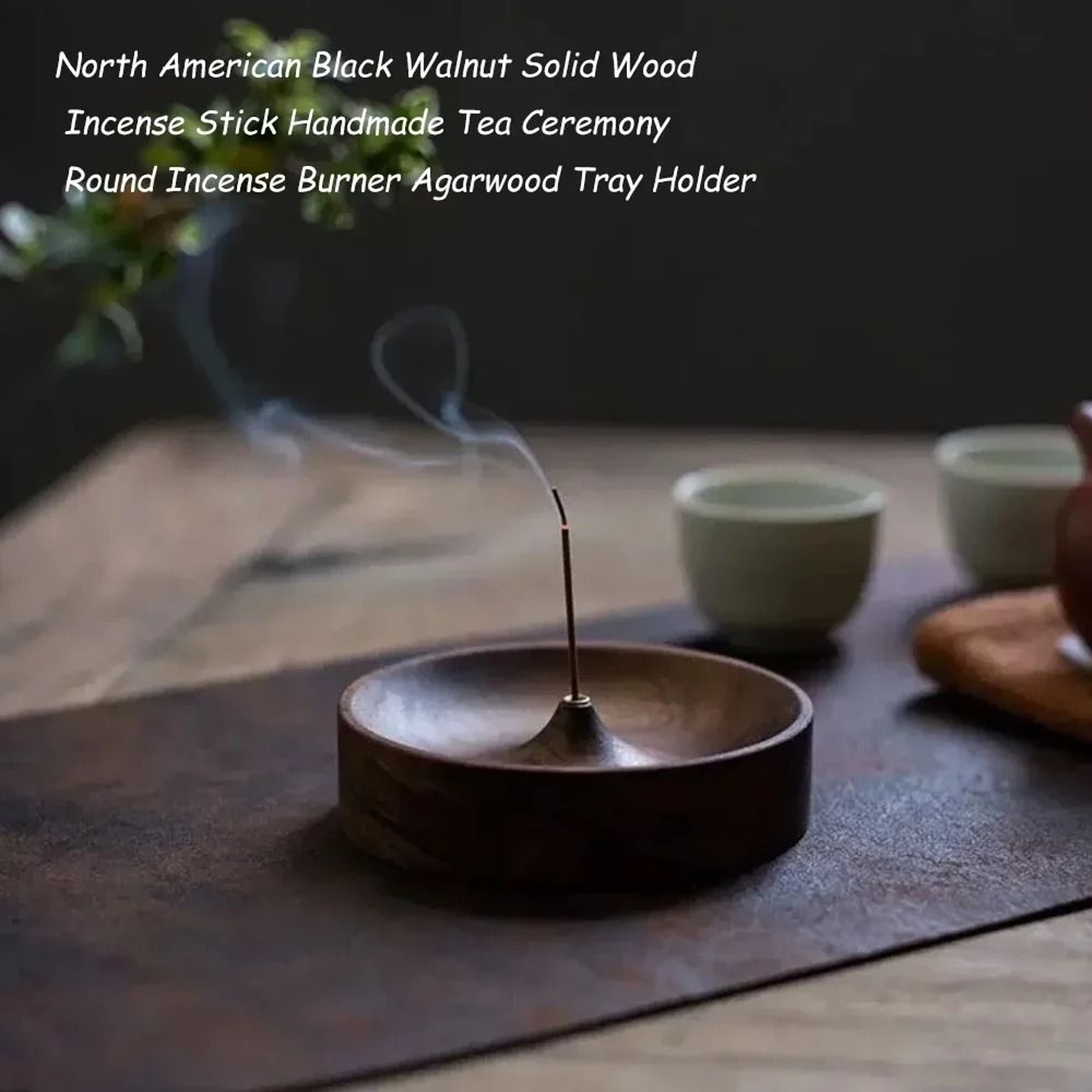1Pc North American Black Walnut Solid Wood Incense Stick Holder  Tea Ceremony Tray 2