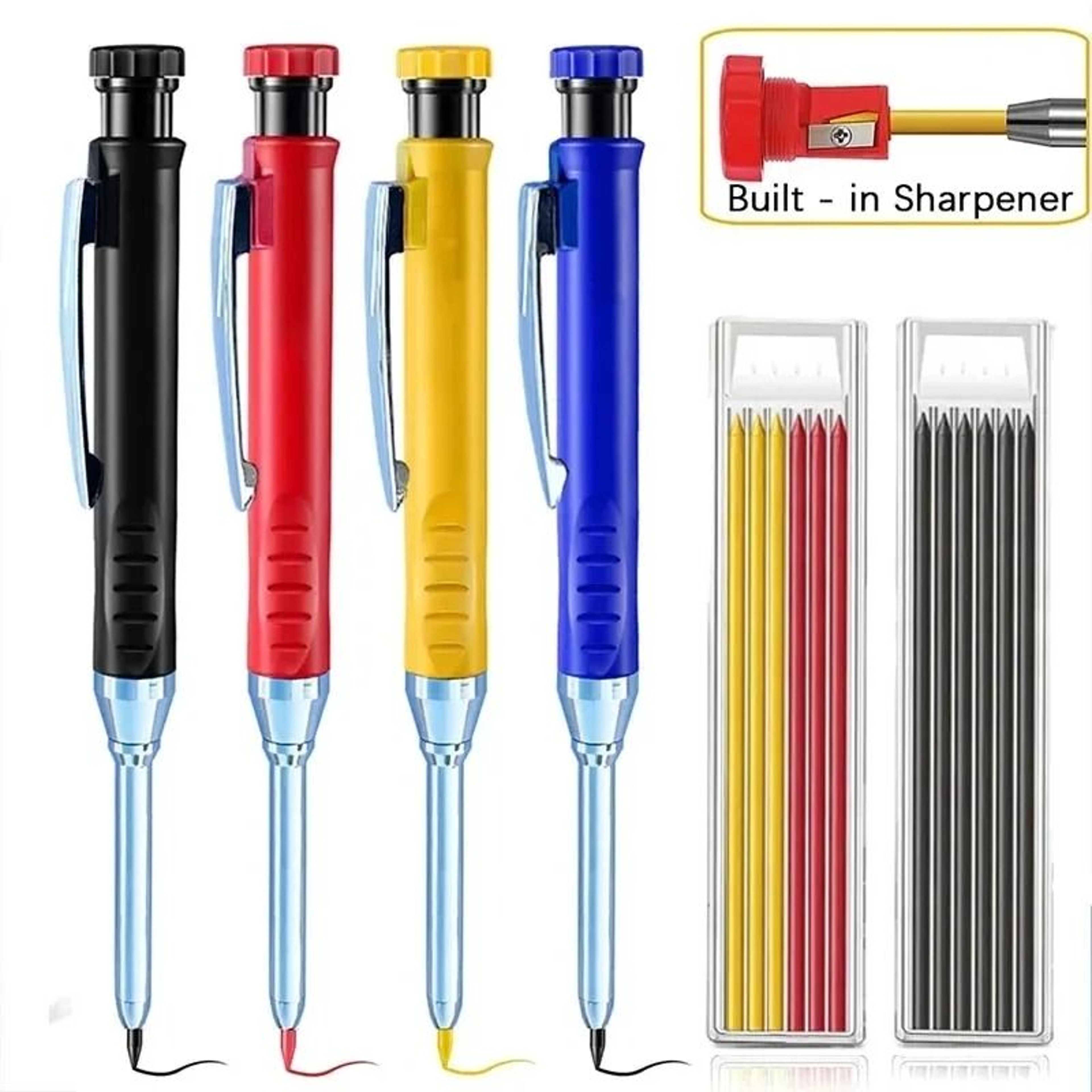 2Pcs 28mm Carpenter Mechanical Pencil With Sharpener For Woodworking 0