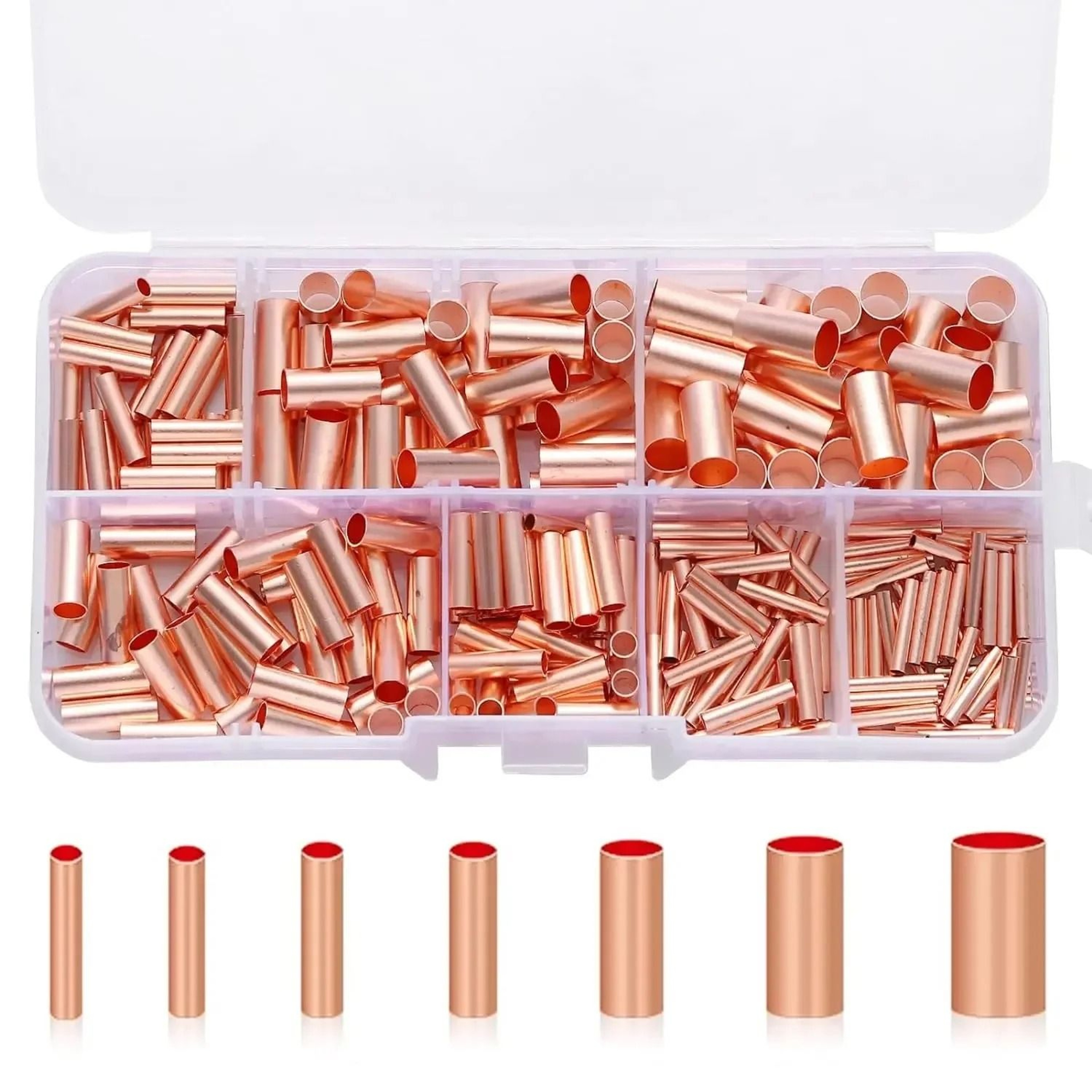 250Pcs Wire Ferrules Kit  7 Size Non Insulated Copper Crimp Connectors 6