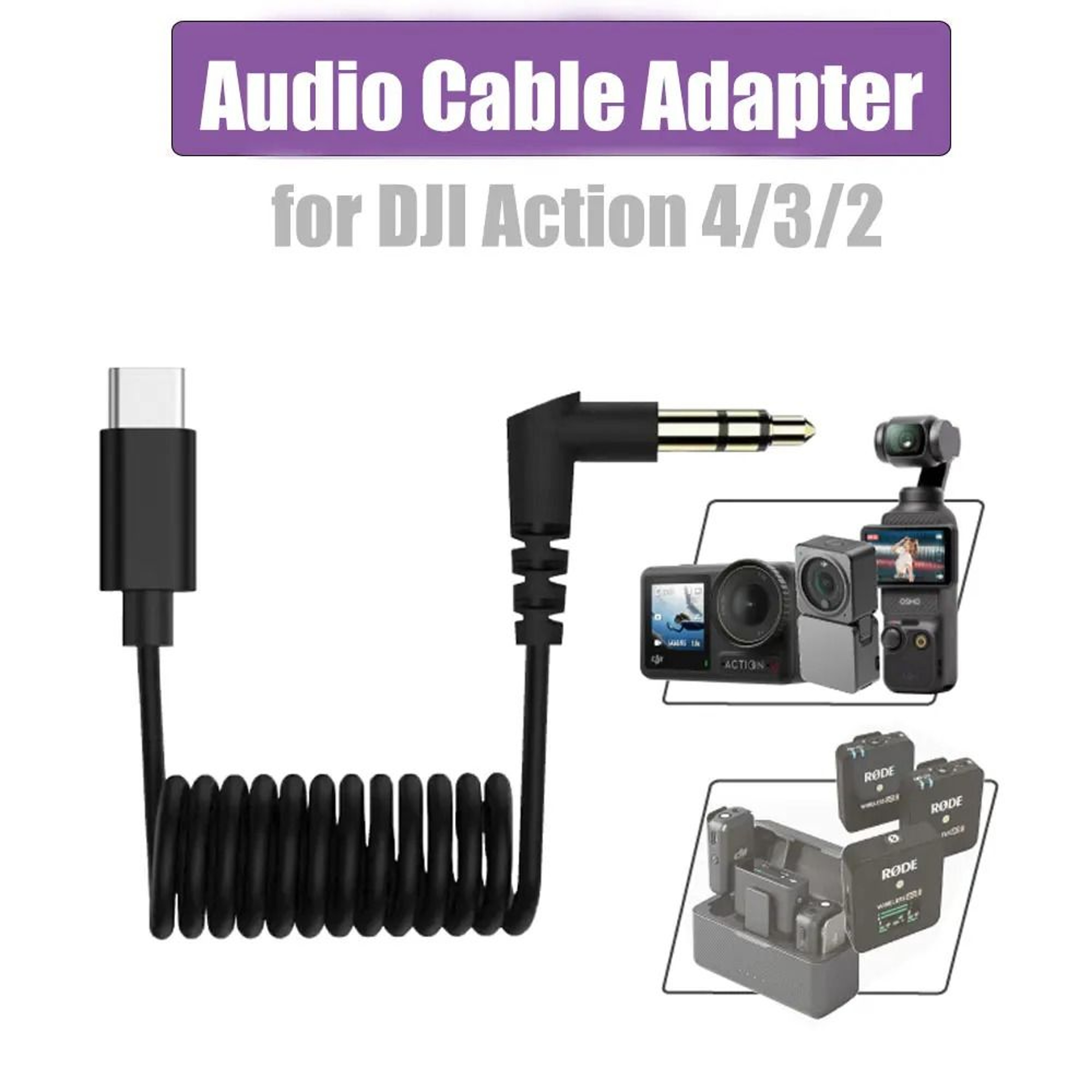 TypeC To 35mm External Microphone Audio Adapter Cable For DJI Pocket 3  Action 4  Action 3 0