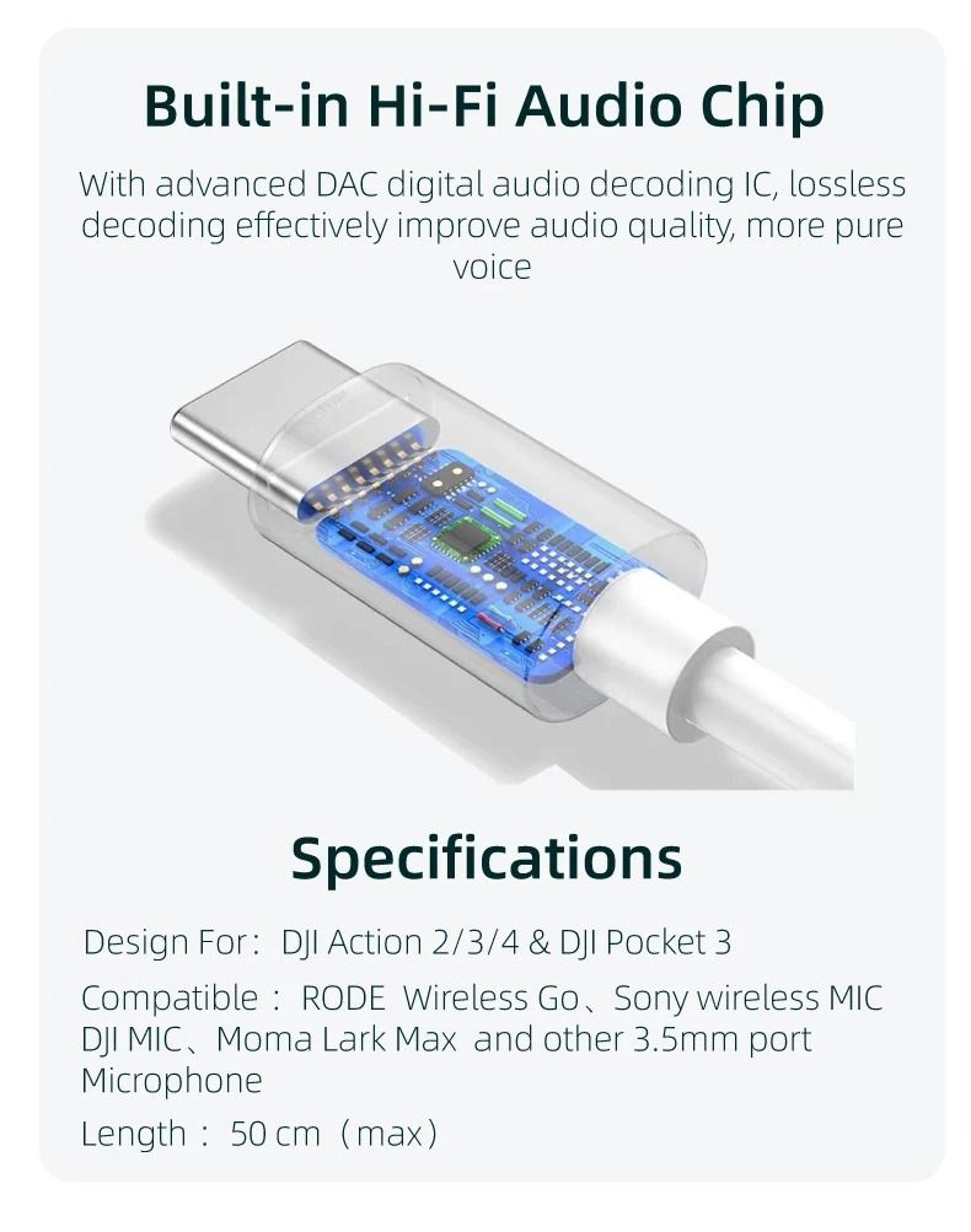 TypeC To 35mm External Microphone Audio Adapter Cable For DJI Pocket 3  Action 4  Action 3 3