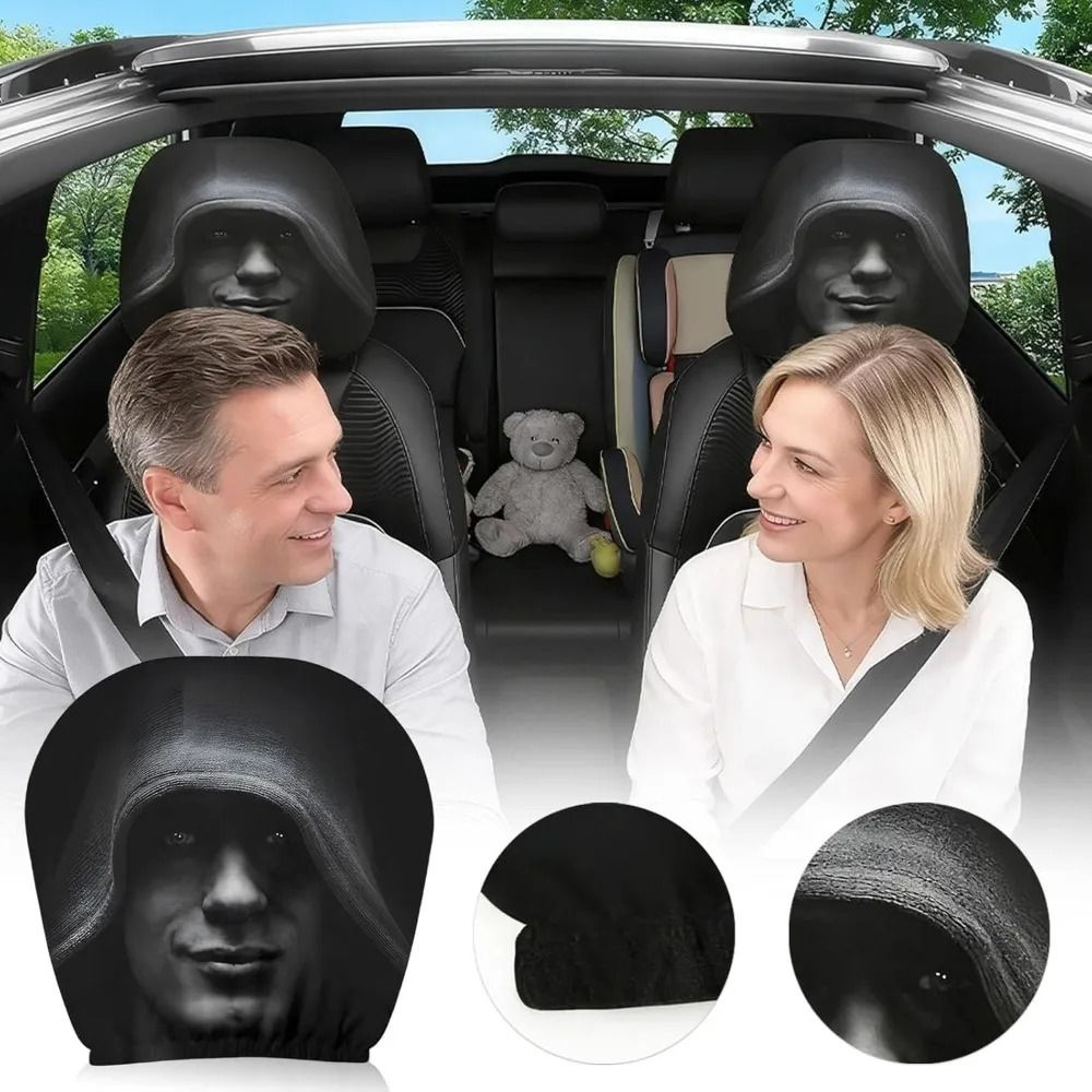 2Pcs Funny Portrait Print Elastic Car Headrest Covers 3