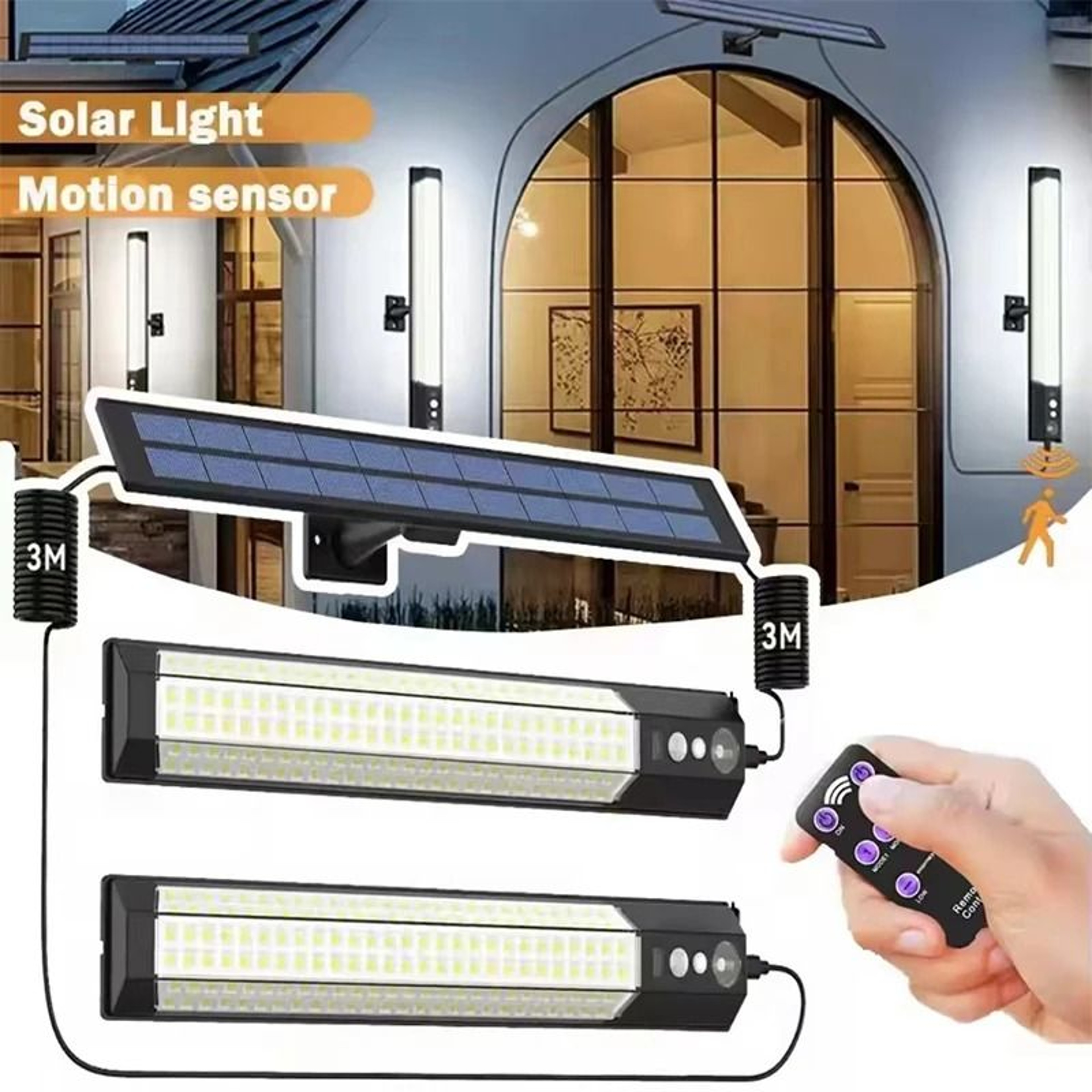 Split Solar Wall Light Bar With Separate Panel And PIR Motion Sensor 0