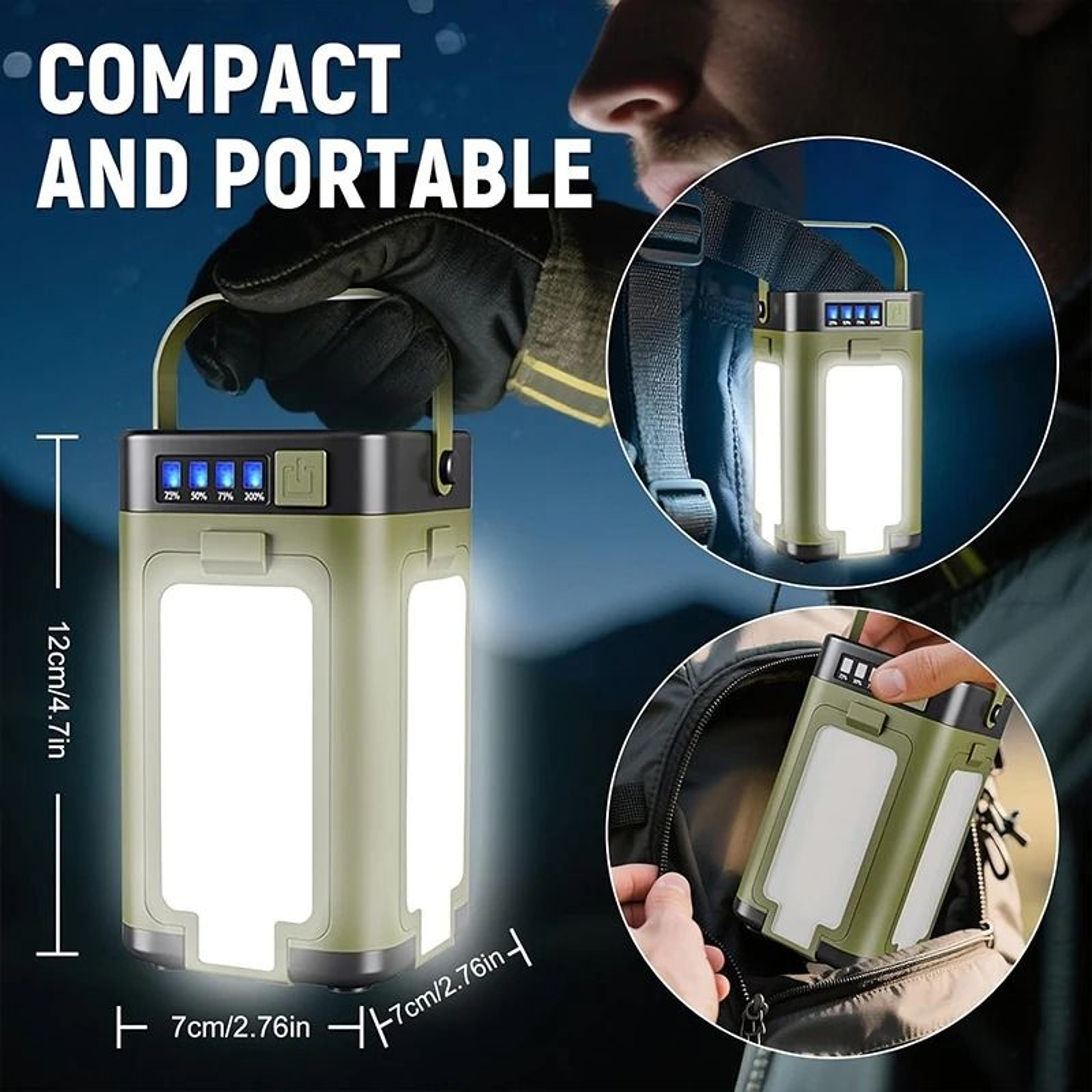 Solar Rechargeable Multifunctional 4Blade Folding Camping Lantern Light 4