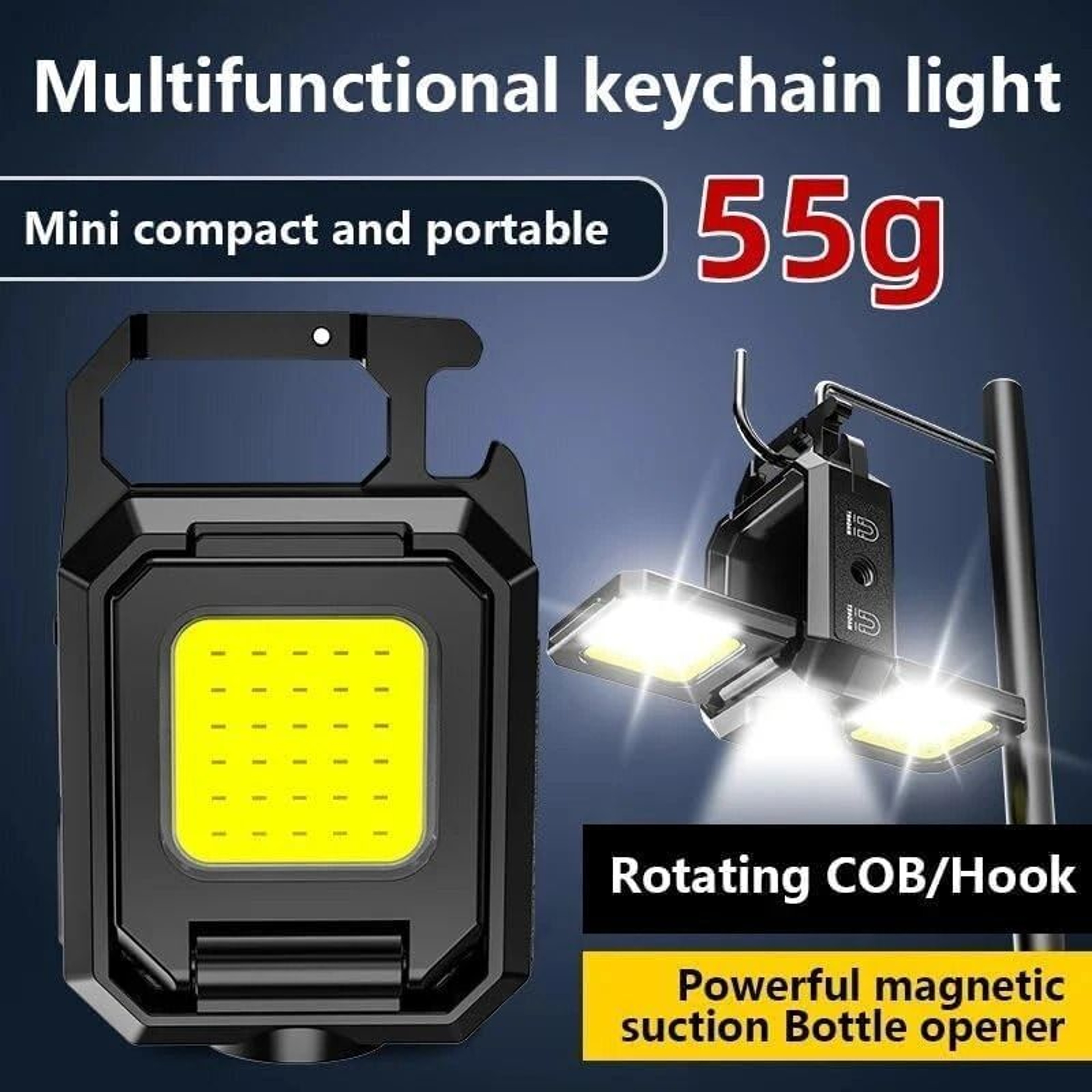 Portable Mini COB LED Keychain Work Light 90 Degree Foldable Magnetic Rechargeable Torch 2