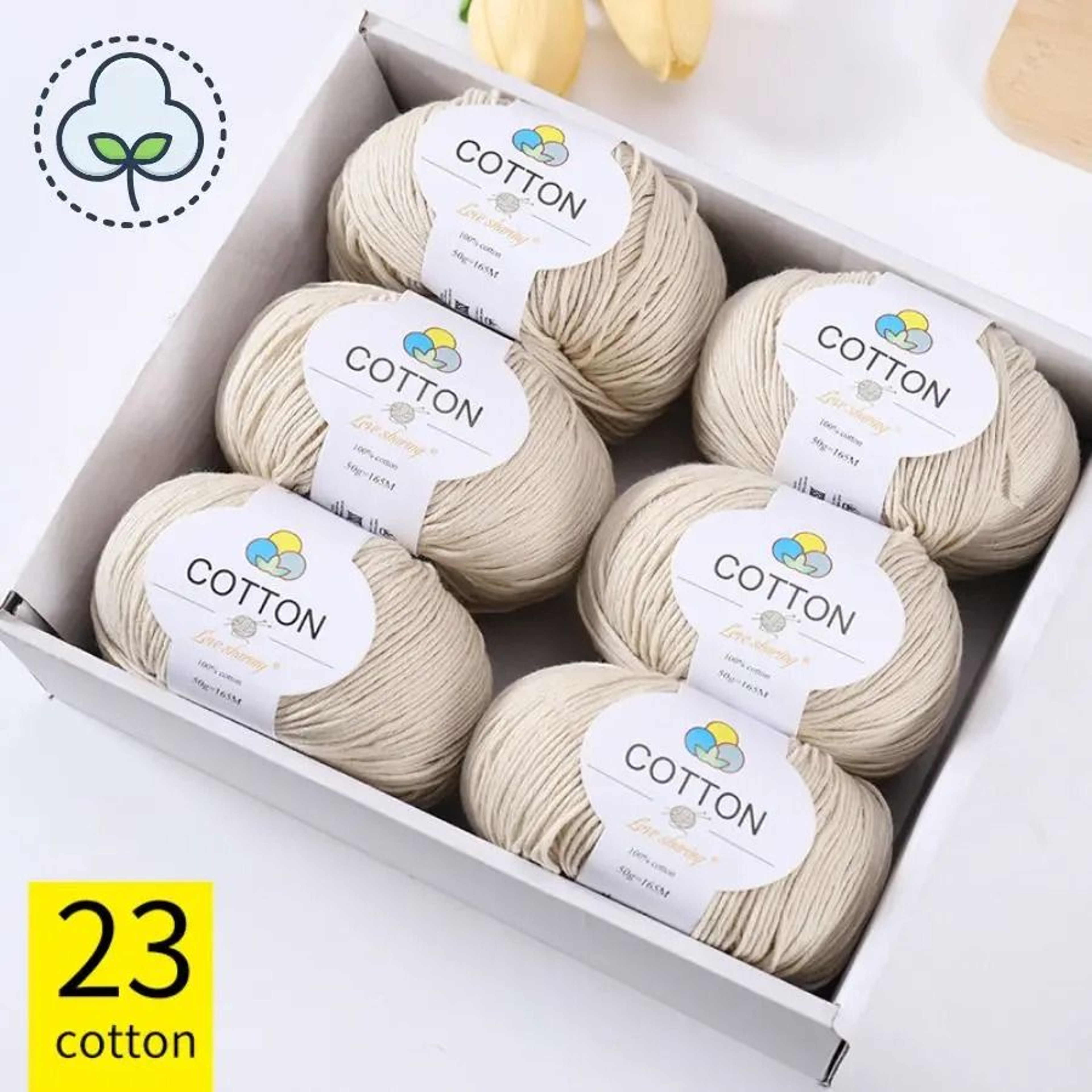 6 Balls Pack 300g 8Ply 100 Cotton Yarn Soft NonPilling Thread For Sweaters Scarves And Coats 25