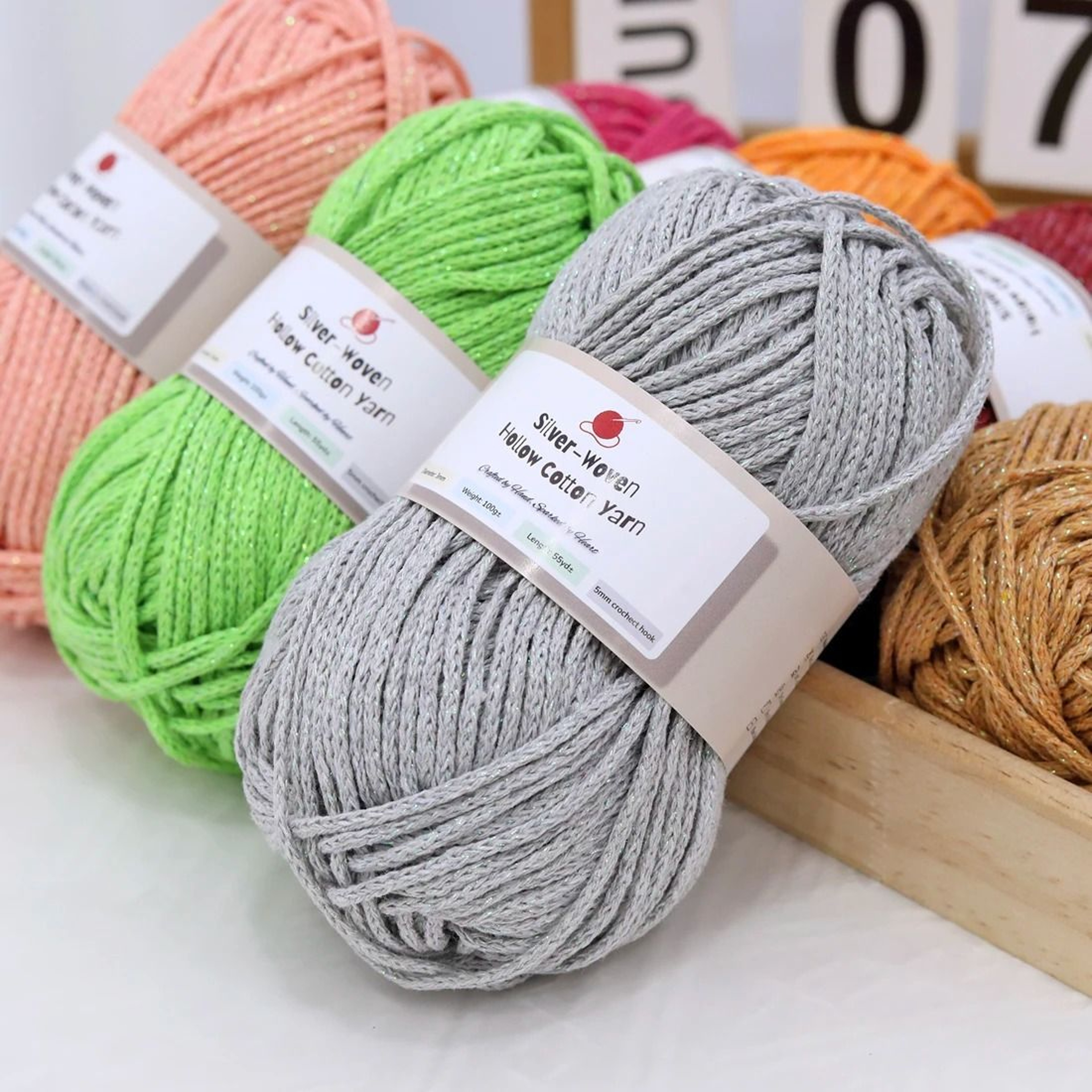 4Pack 400g Colorful Shiny Hollow Cotton Yarn 100g Roll For DIY Crochet Bags Hats Cushions And Place 4