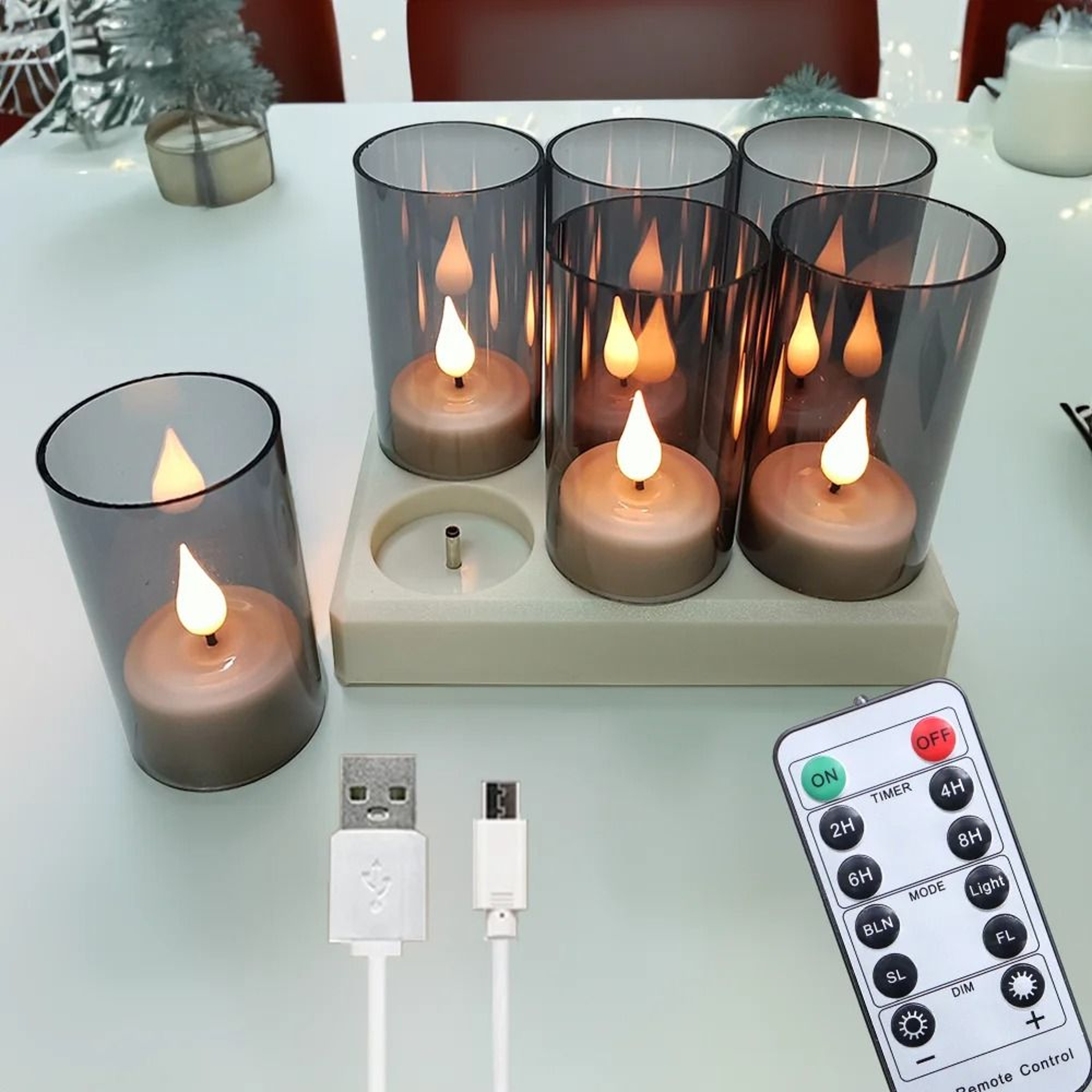 Rechargeable LED Flameless Candle Set With Timer Remote And Black Votive Cups For Indoor Home Decor 9