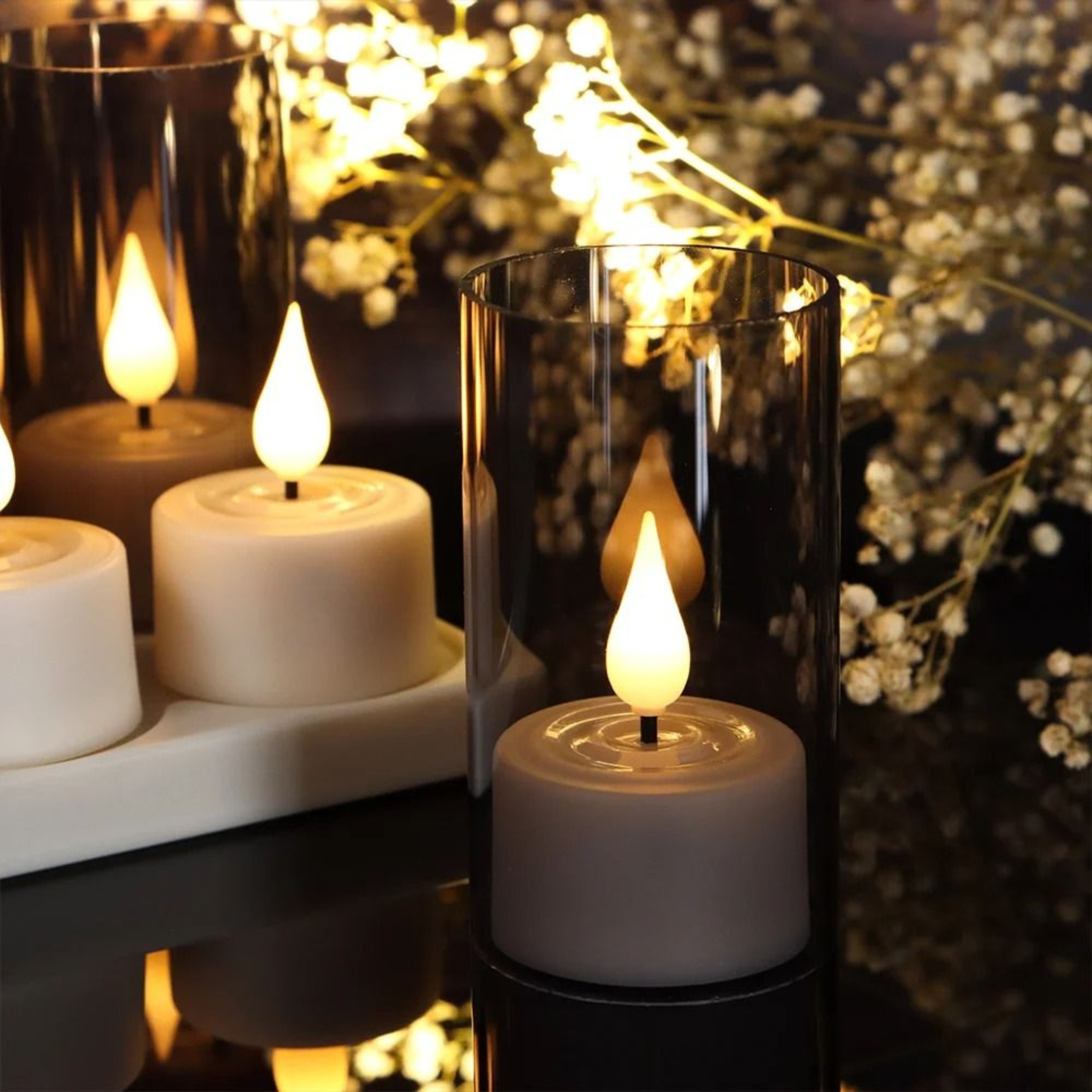 Rechargeable LED Flameless Candle Set With Timer Remote And Black Votive Cups For Indoor Home Decor 4