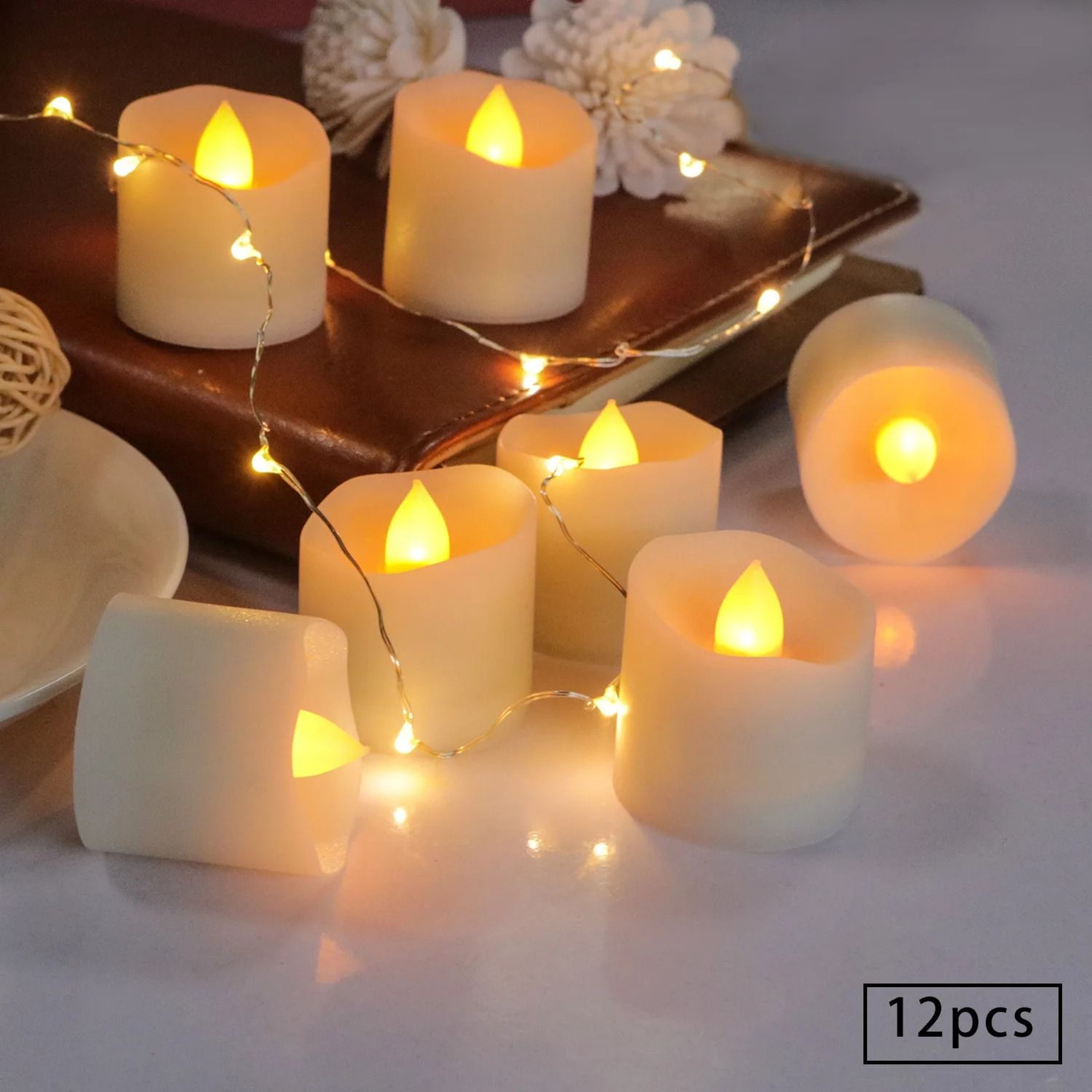 24 Pcs Flameless LED Creative Wishing Tea Light Candles Warm White Flickering Lights For Holiday De 5