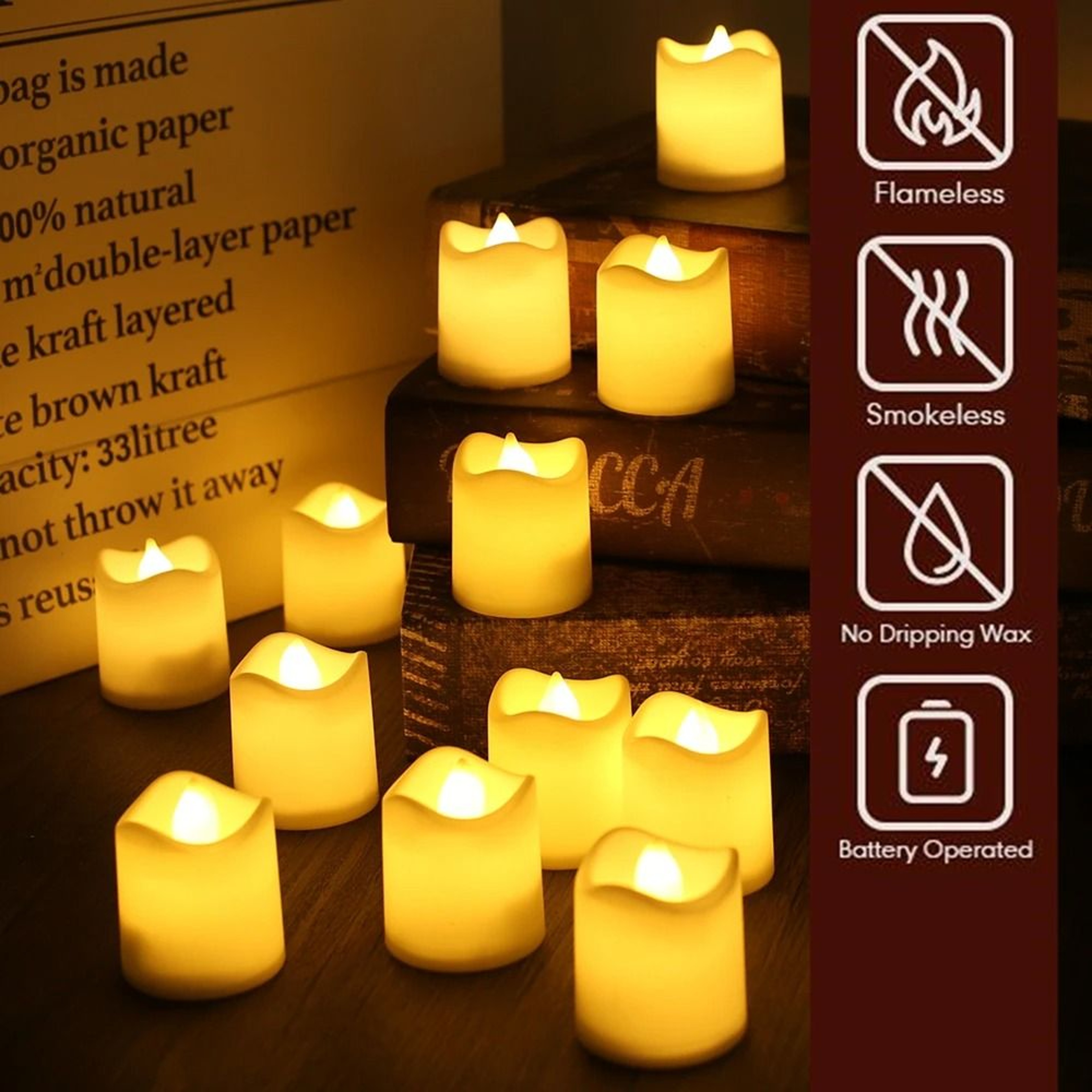 24 Pcs Flameless LED Creative Wishing Tea Light Candles Warm White Flickering Lights For Holiday Pa 1