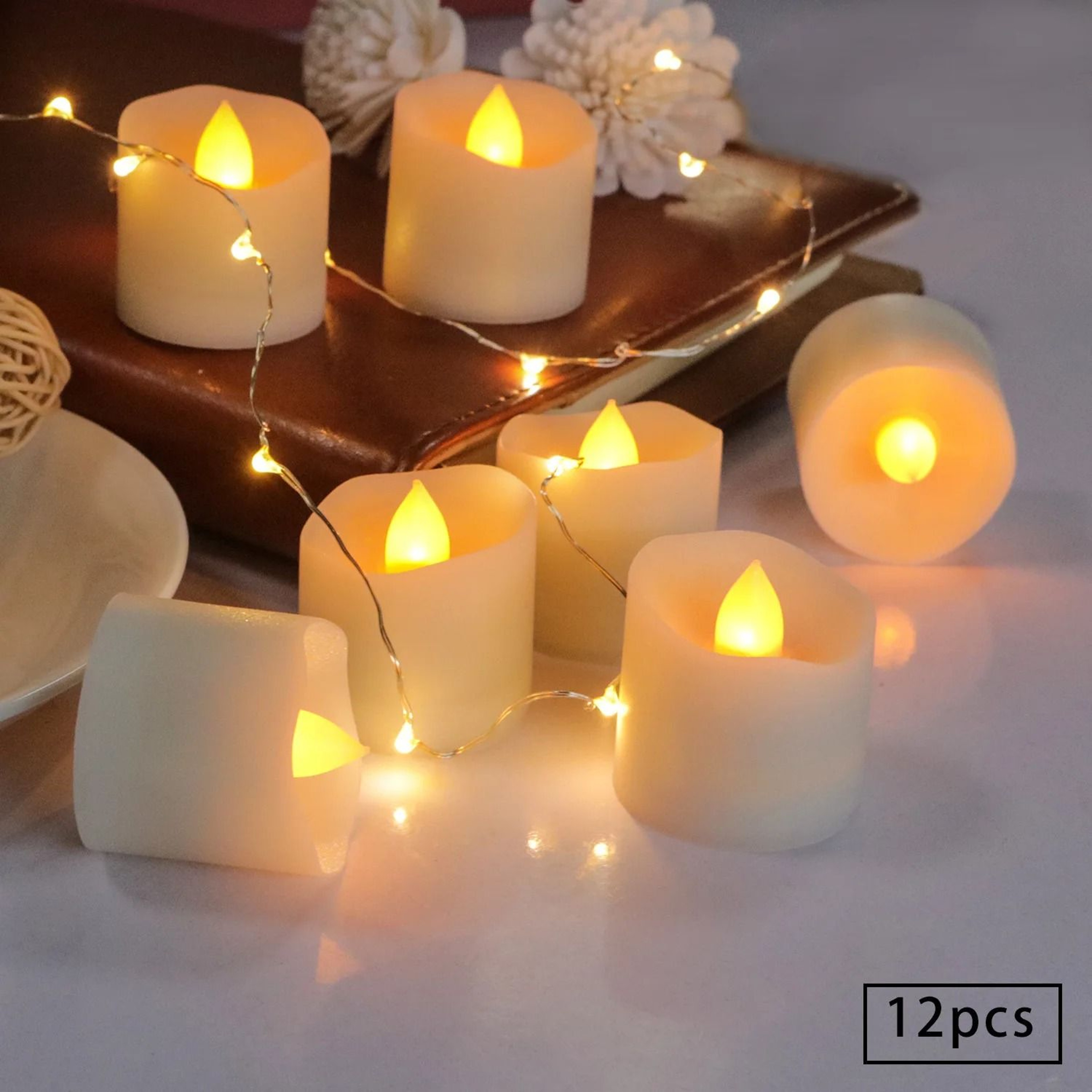 24 Pcs Flameless LED Creative Wishing Tea Light Candles Warm White Flickering Lights 1