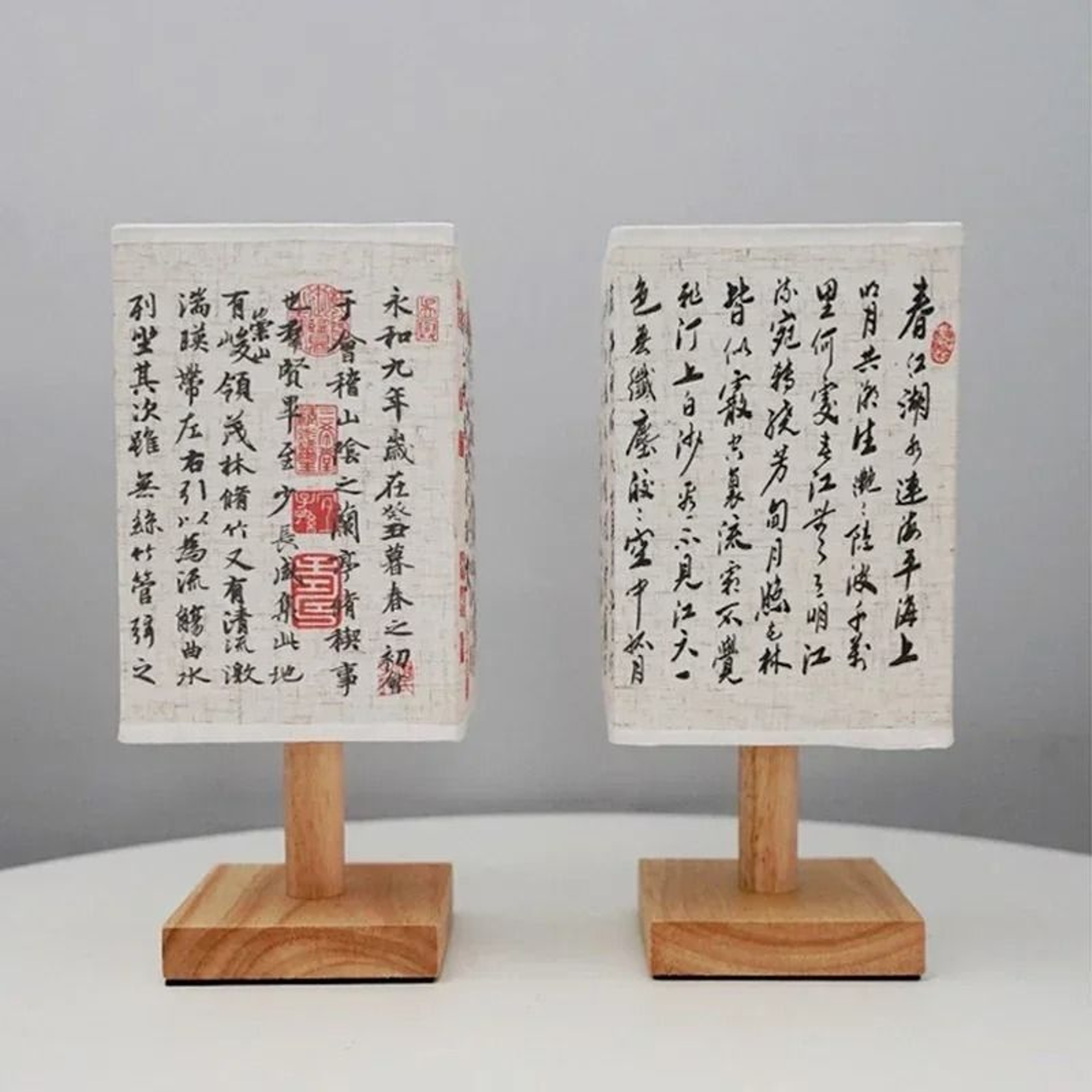 LED Square Chinese Style Table Lamp USB Dimmable Fabric Bedside Night Light 5
