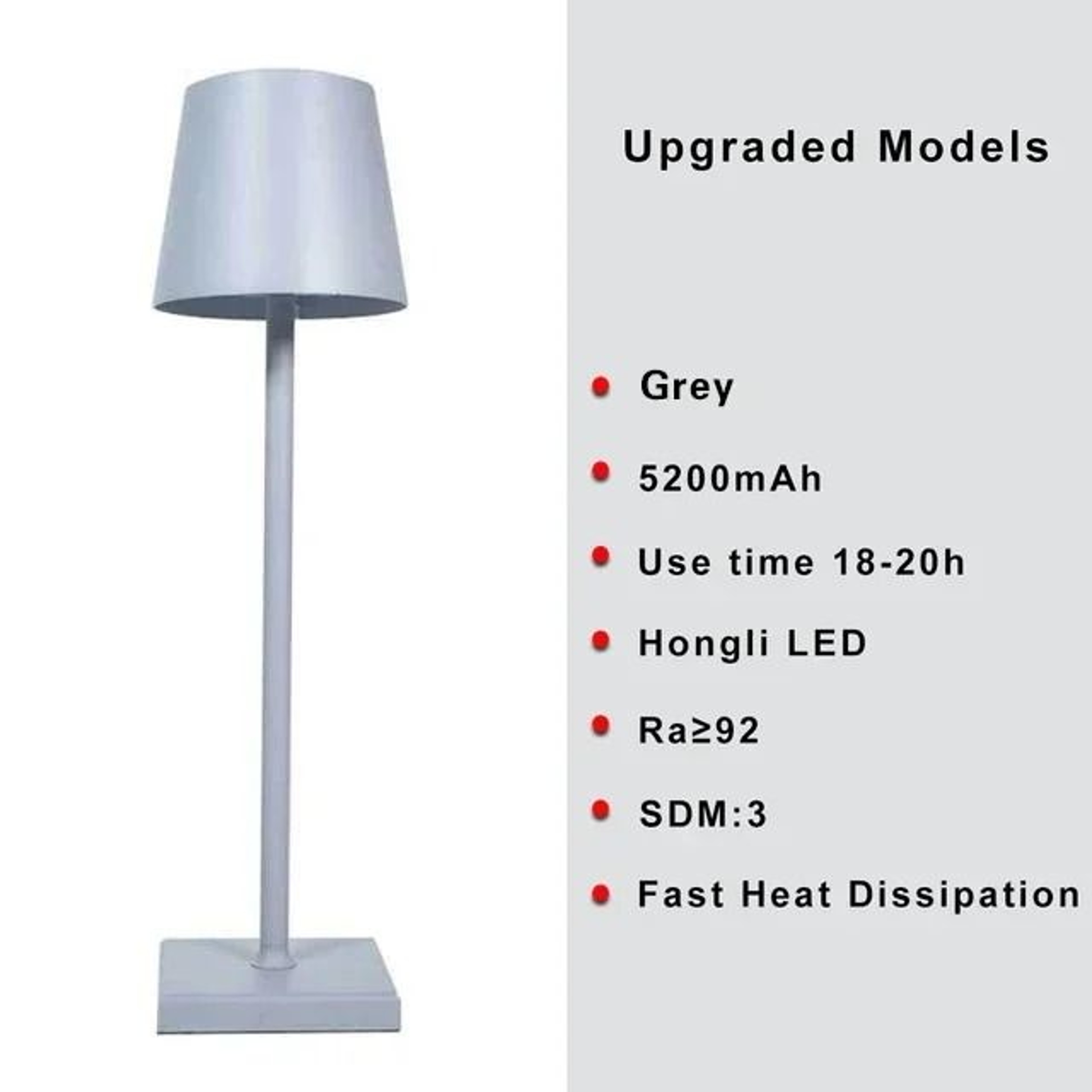 Cordless LED Dimmable Table Lamp Metallic Black Night Light For Indoor Outdoor Restaurant 9