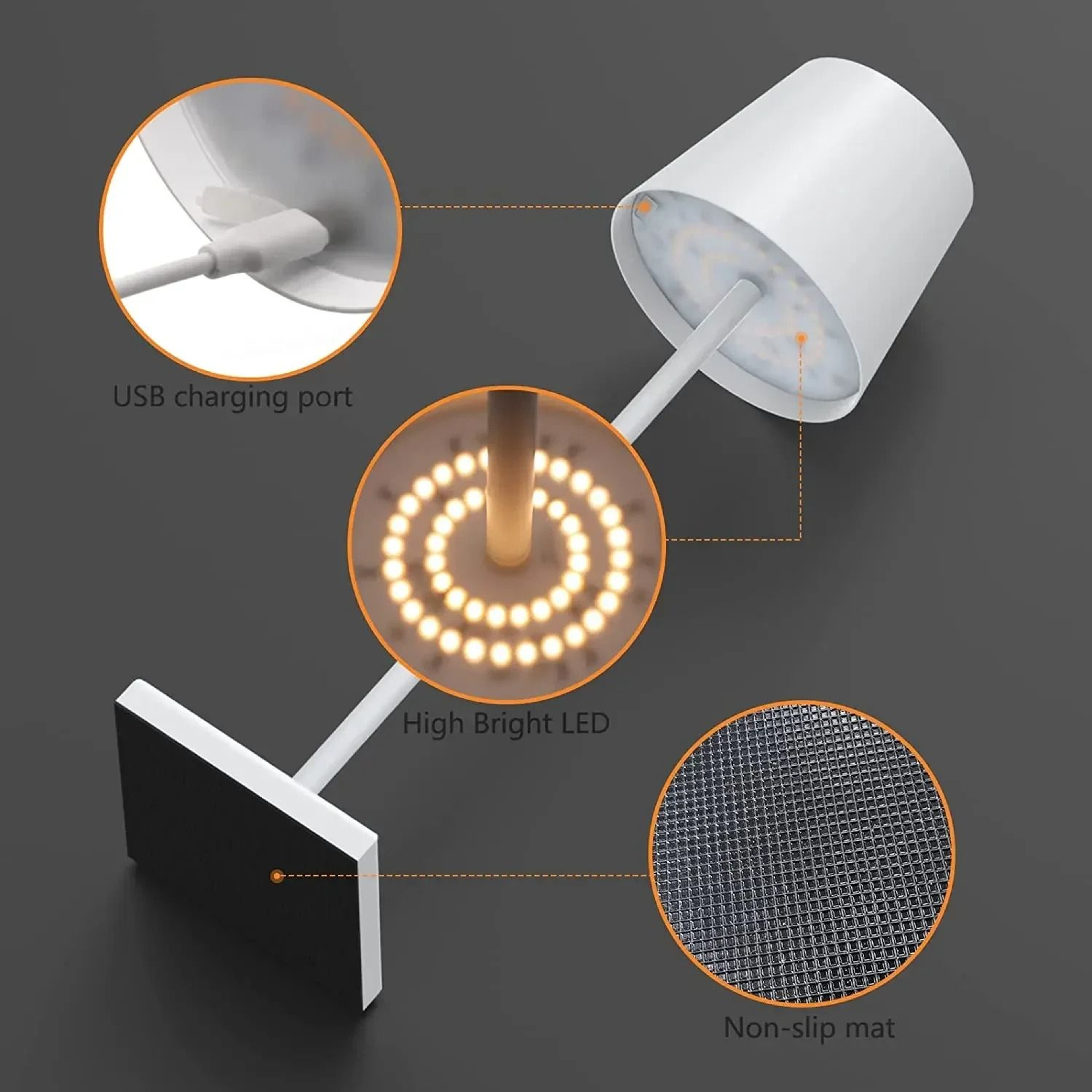 Cordless LED Dimmable Table Lamp Metallic Black Night Light For Indoor Outdoor Restaurant 3