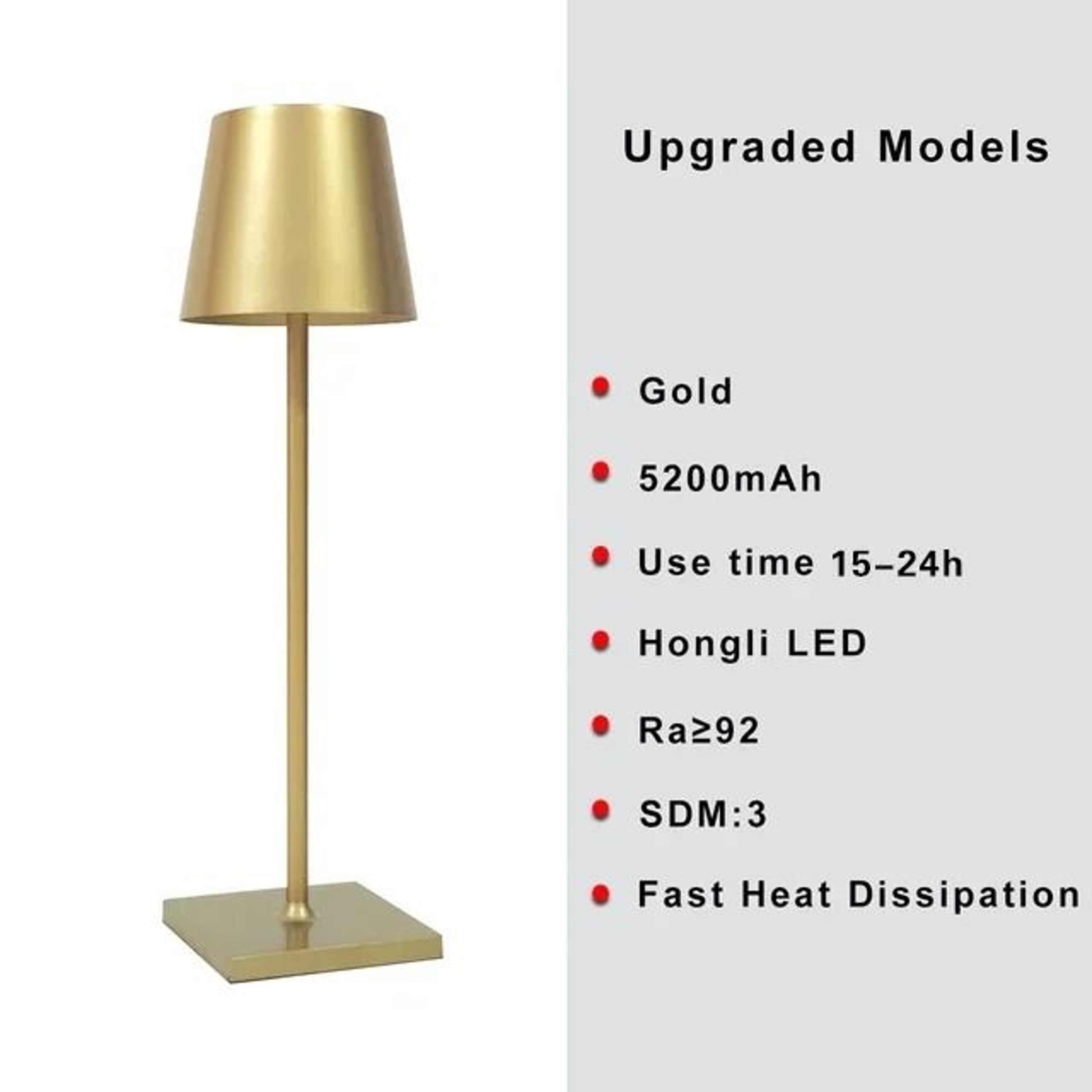 Cordless LED Dimmable Table Lamp Metallic Black Night Light For Indoor Outdoor Restaurant 8