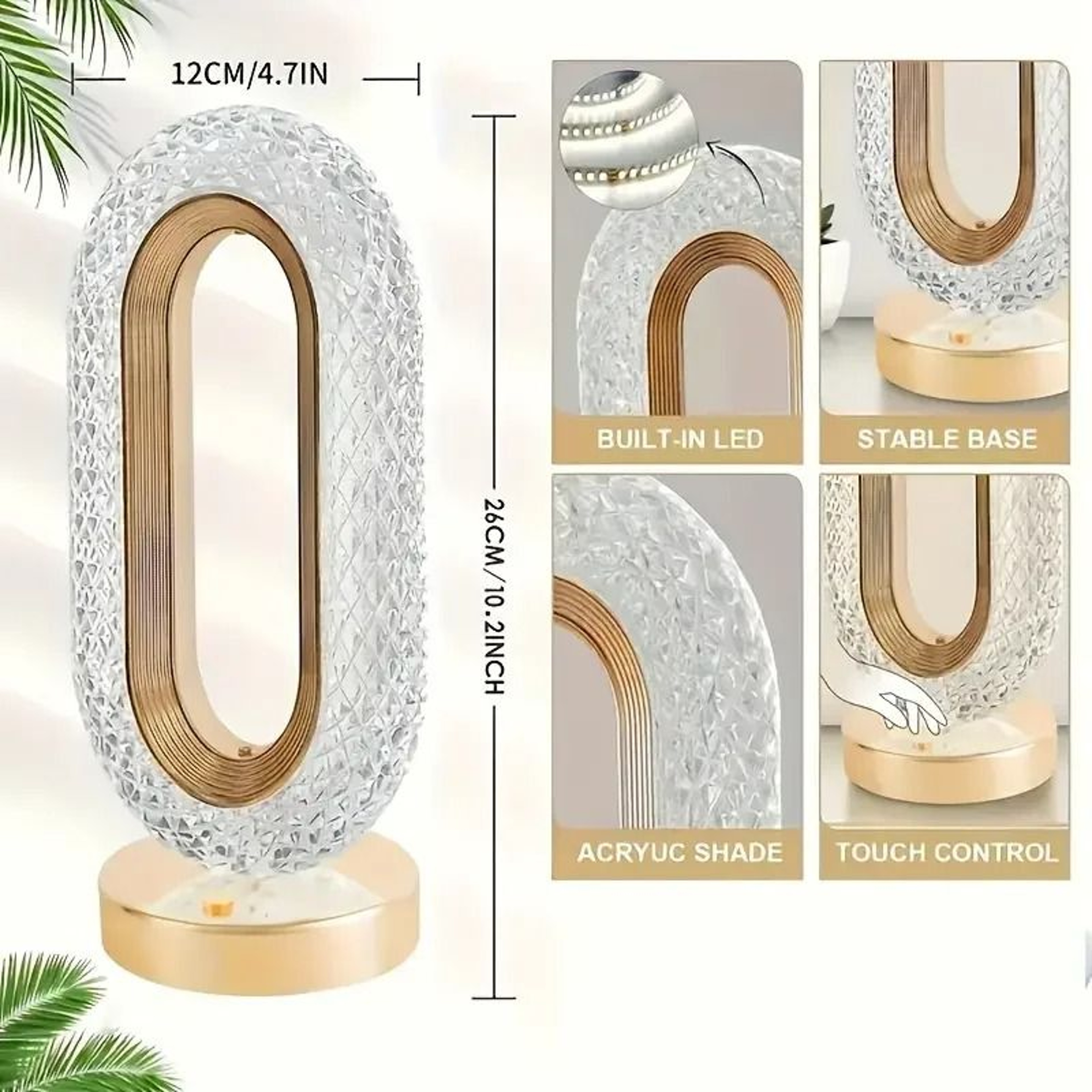 Luxury Oval Crystal Table Lamp USB Charging Bedside Night Light For Bedroom Office Decor 5