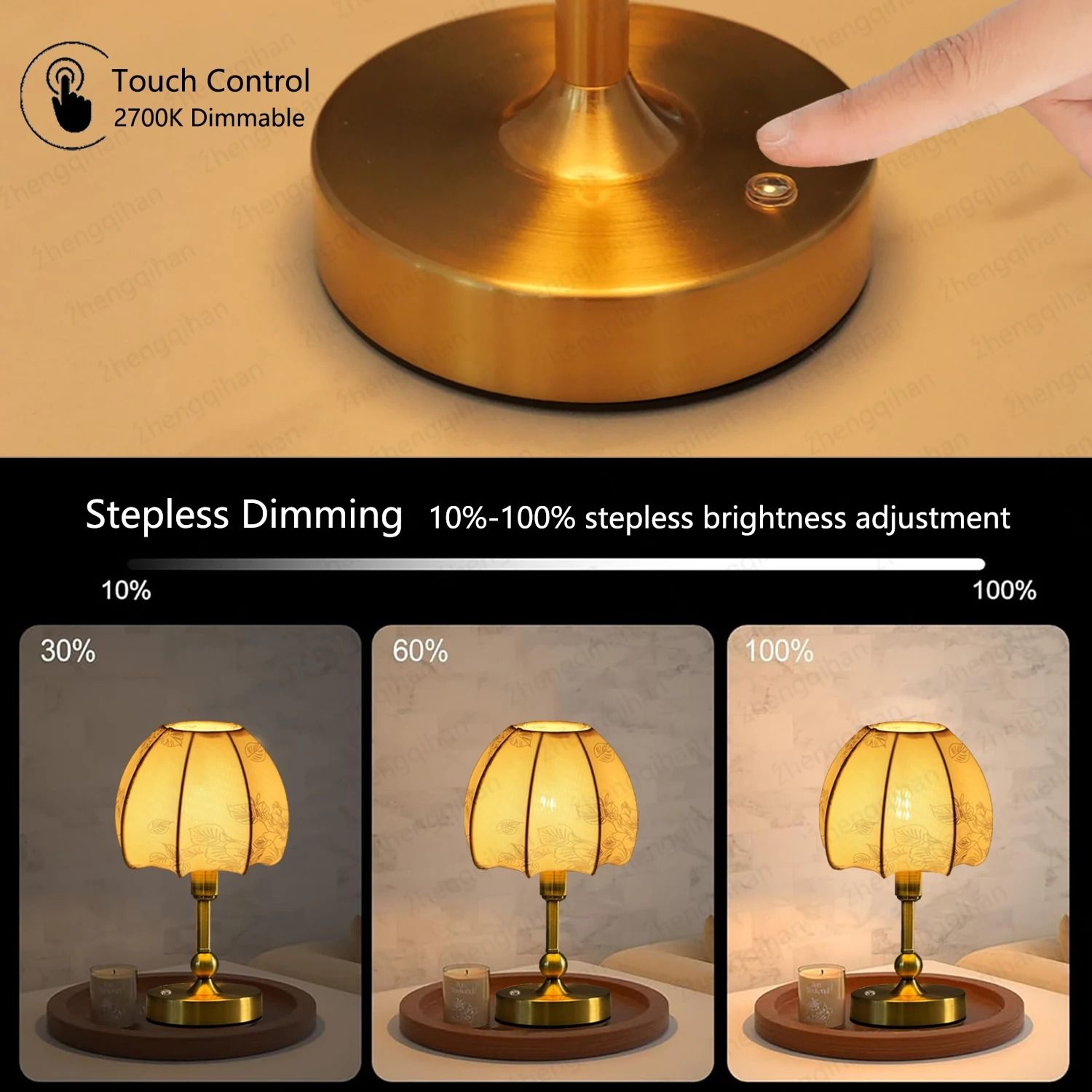LED Touch Sensor Wireless Table Lamp USB Rechargeable Reading Light For Restaurant Hotel Bedroom 2