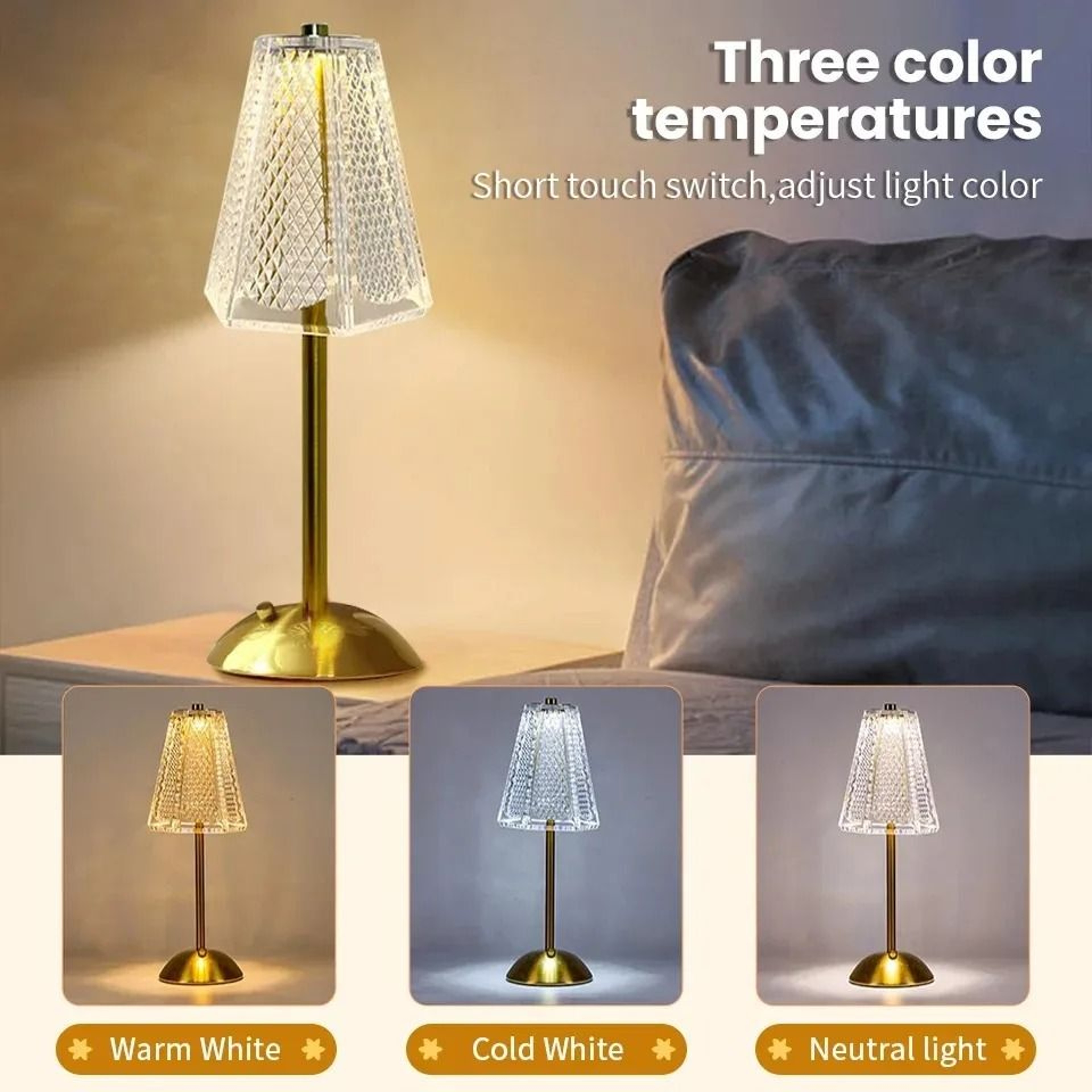Wireless LED Touch Sensor Table Lamp 3 Color USB Rechargeable Bedside Night Light For Restaurant Ho 1