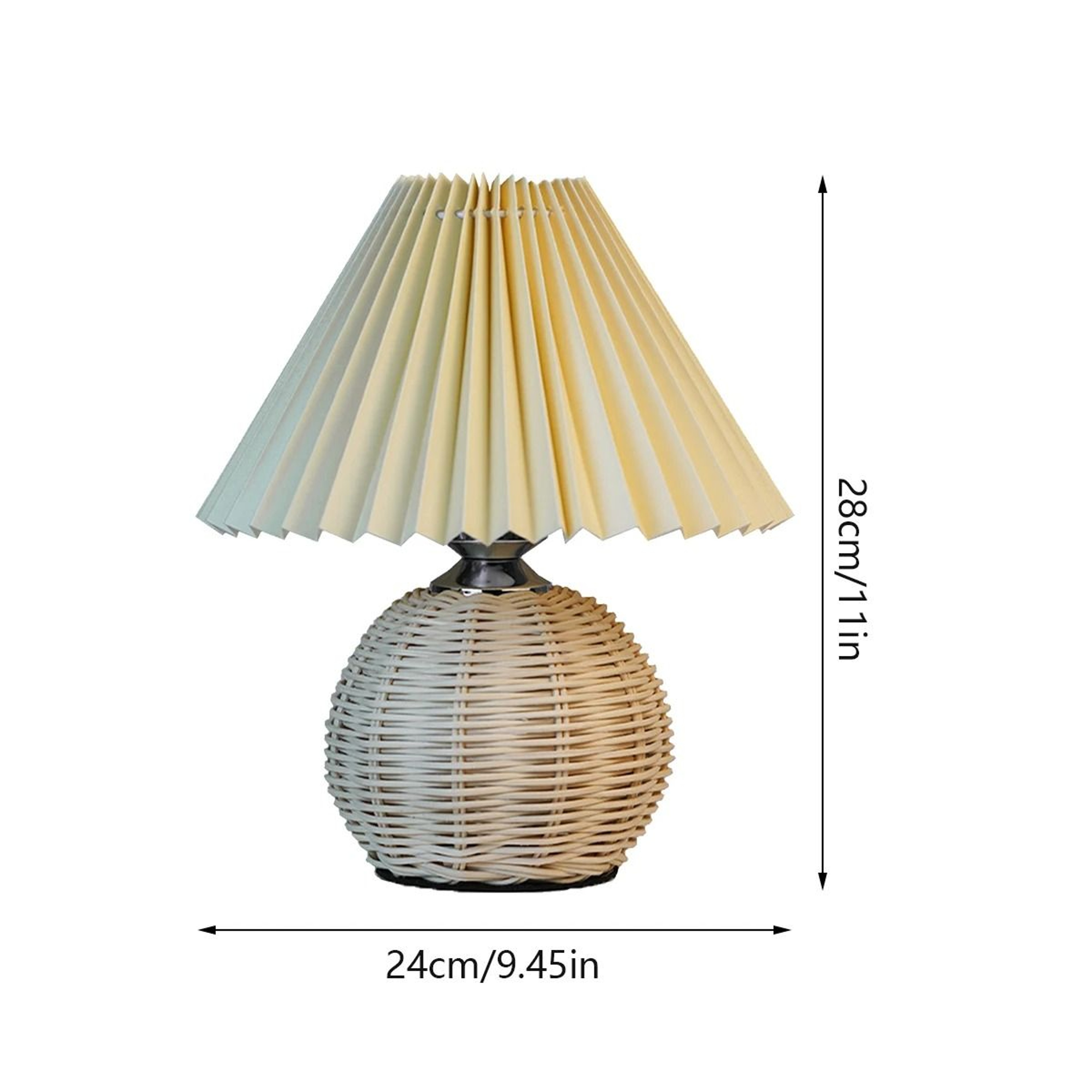 Pleated Shade Rattan LED Table Lamp Desk Bedside Night Light For Living Room Home Office 5