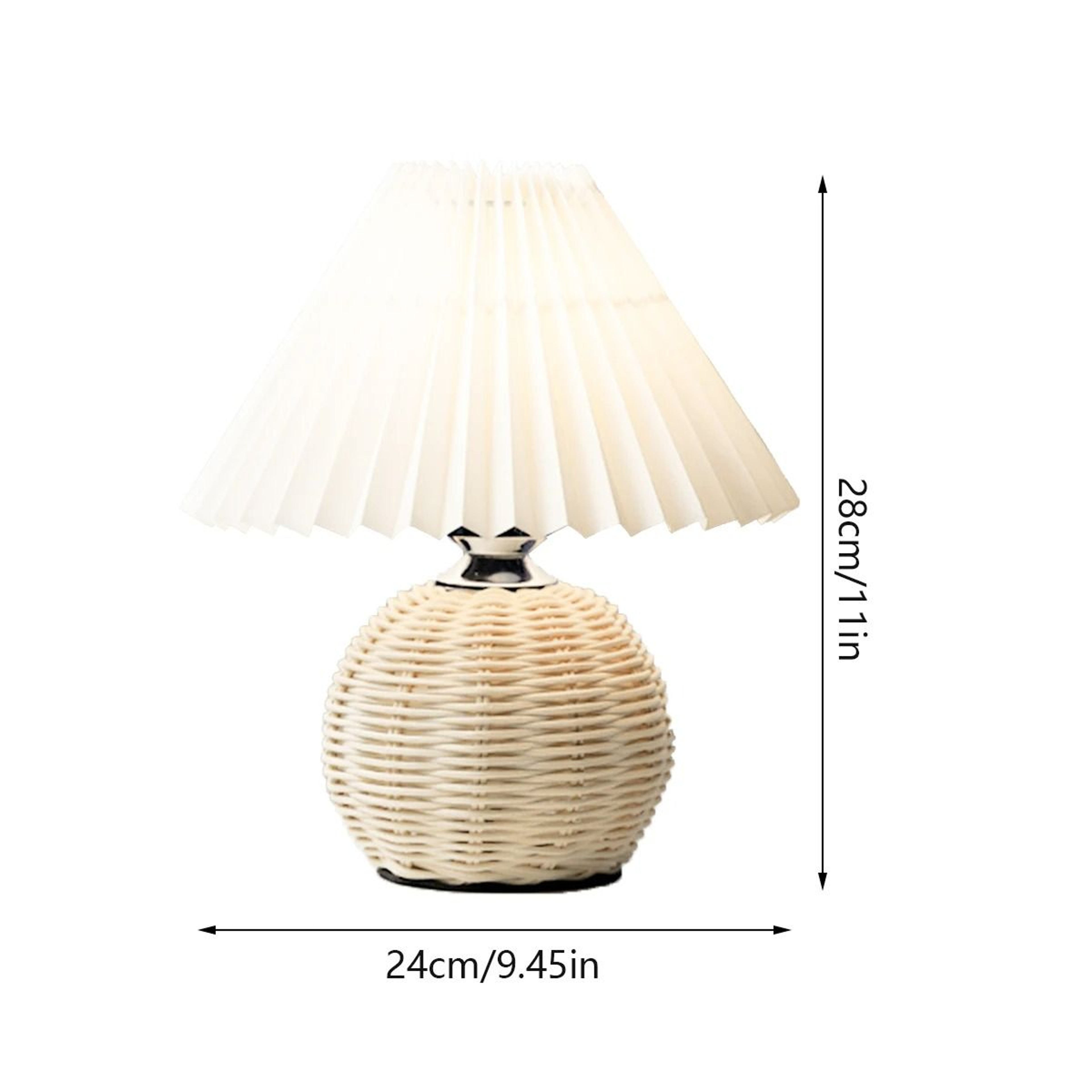 Pleated Shade Rattan LED Table Lamp Desk Bedside Night Light For Living Room Home Office 6