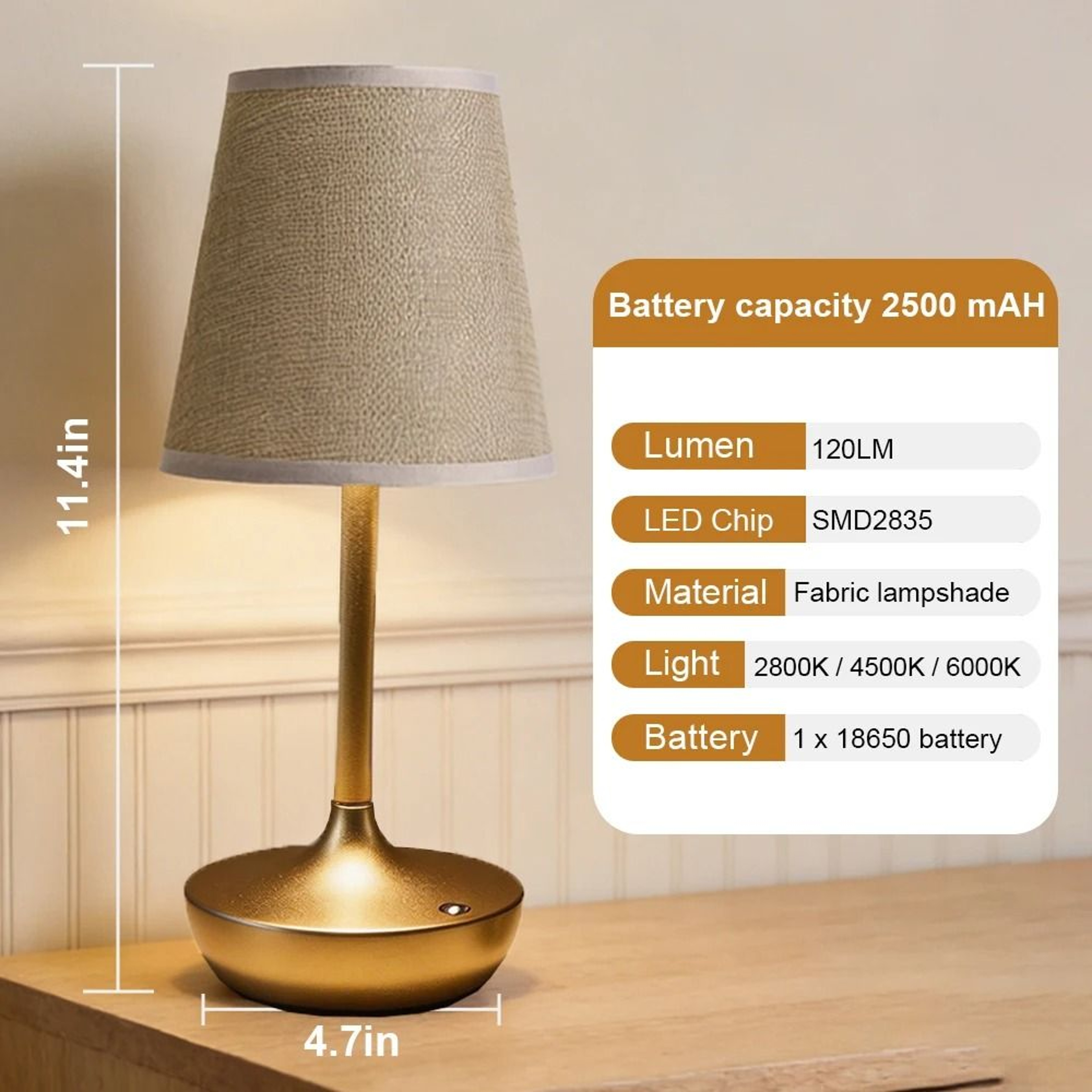 Rechargeable LED Table Lamp Simple Classic Desk Light Dimmable USB Fabric Shade Bedside Decor 6