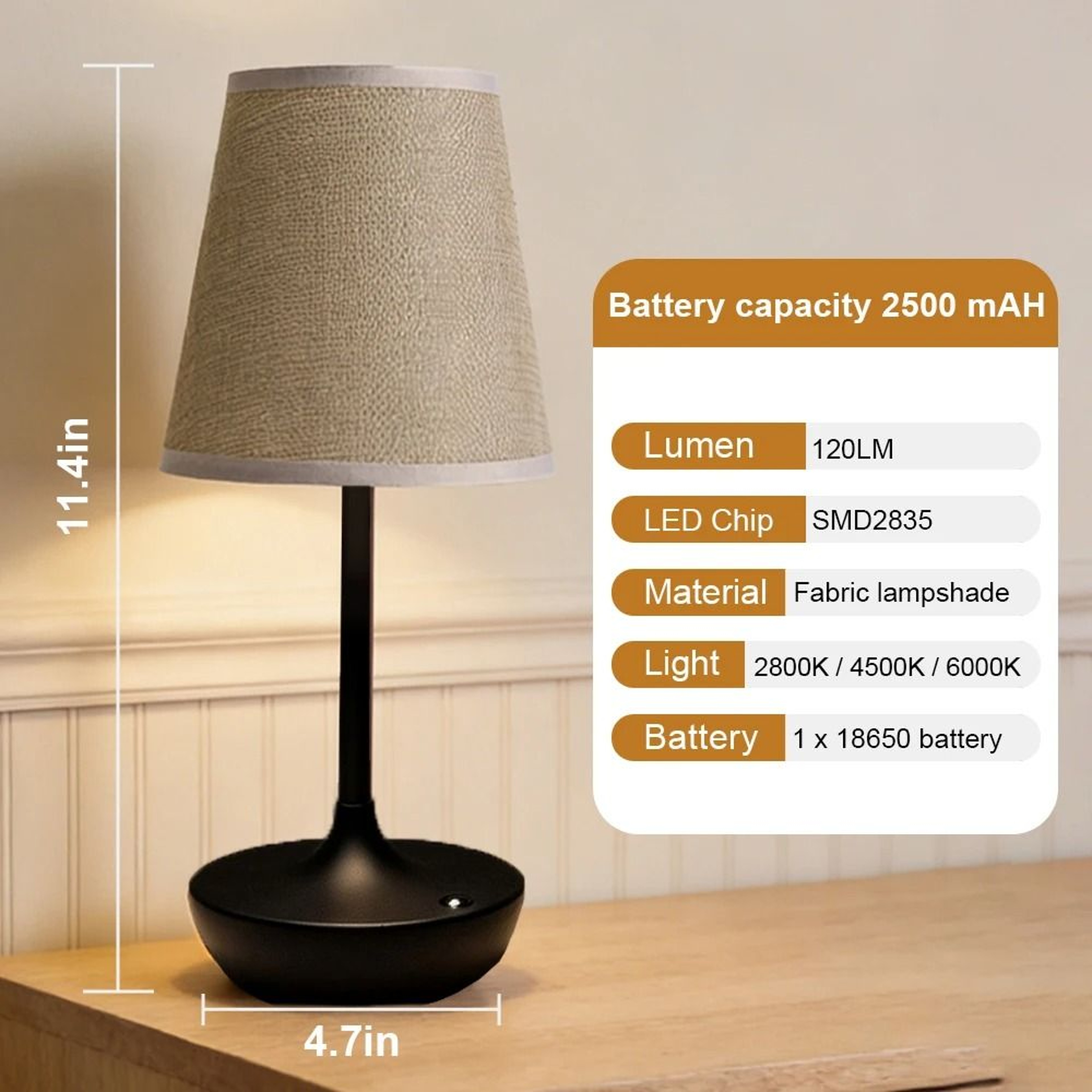 Rechargeable LED Table Lamp Simple Classic Desk Light Dimmable USB Fabric Shade Bedside Decor 8