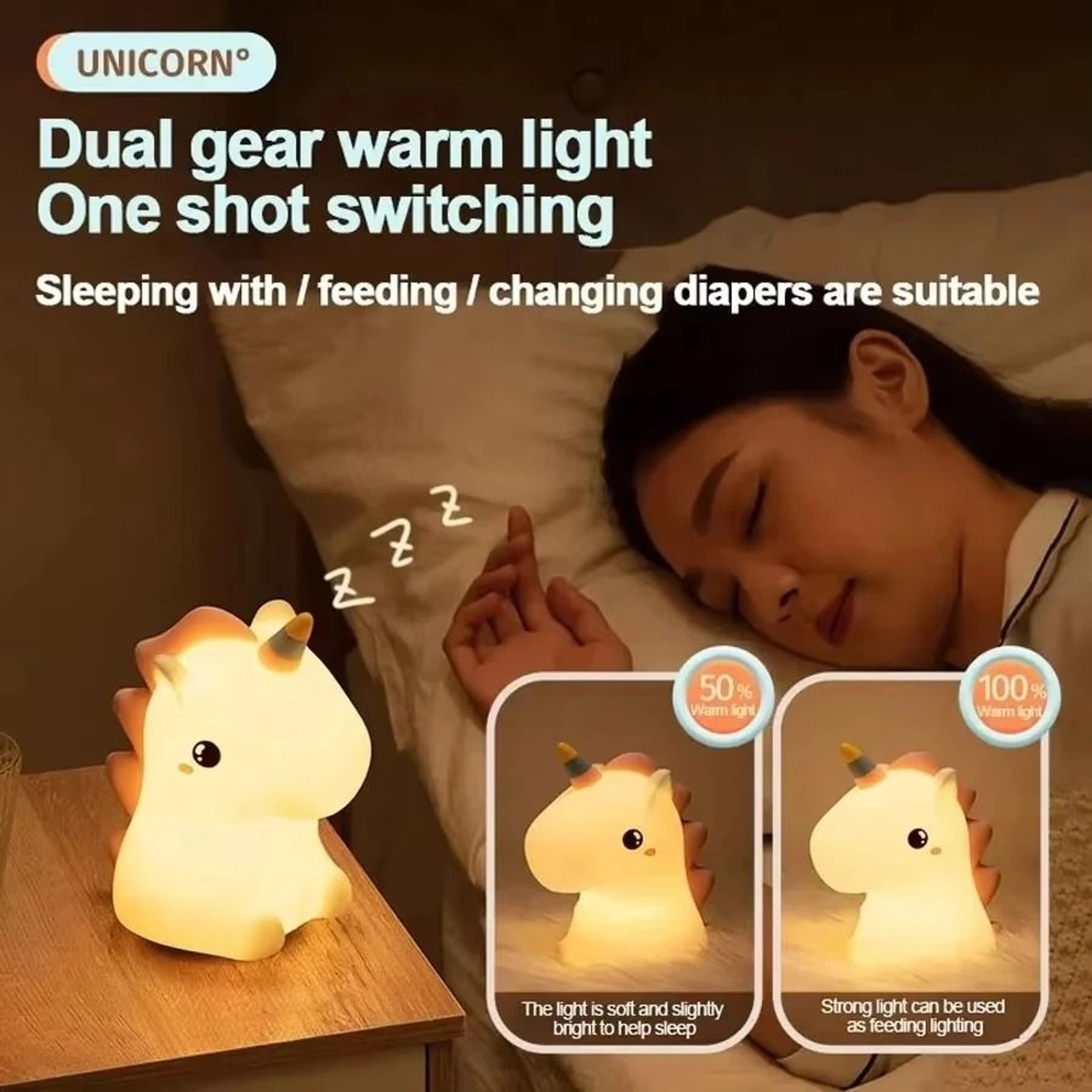 Unicorn Cute Silicone LED Night Light USB Rechargeable Touch Animal Lamp For Kids Bedroom Decor Gif 4