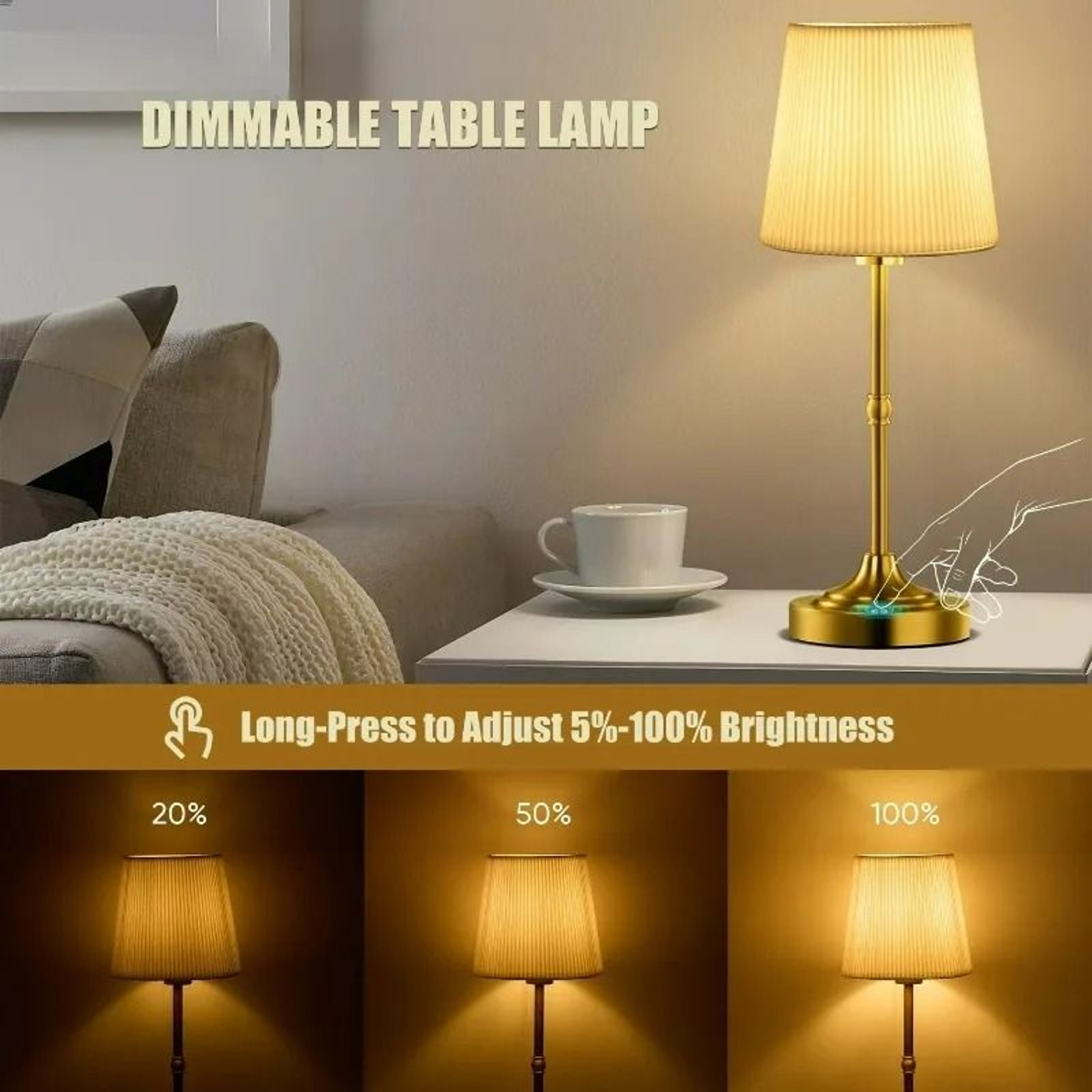 Gold Cordless Rechargeable Table Lamp Stepless Dimming Touch LED Night Light For Bar Bedroom 4