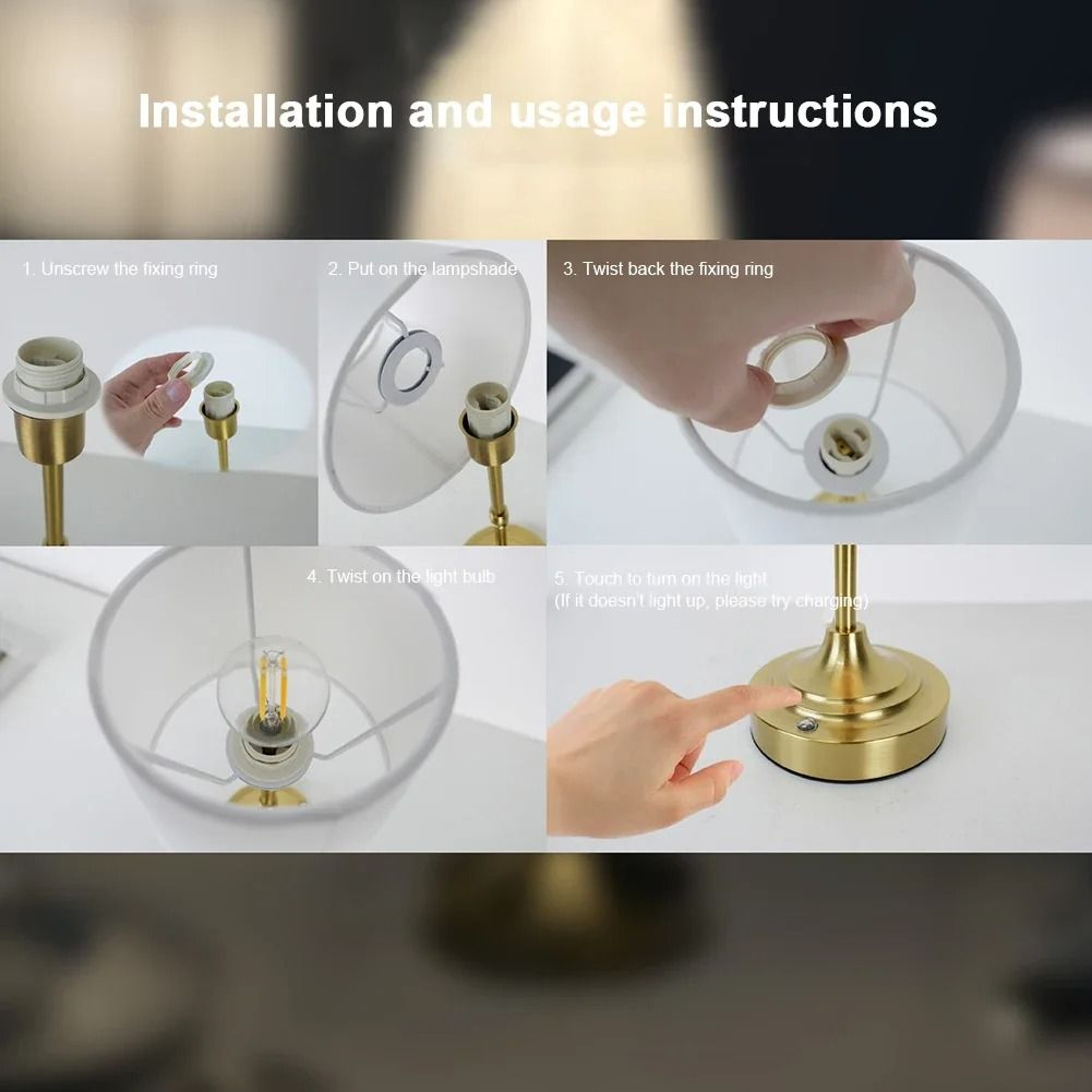 Metal Base Small Table Lamp 2200K Warm Light Cordless LED Desk Lamp USB Rechargeable 5200mAh Portab 4