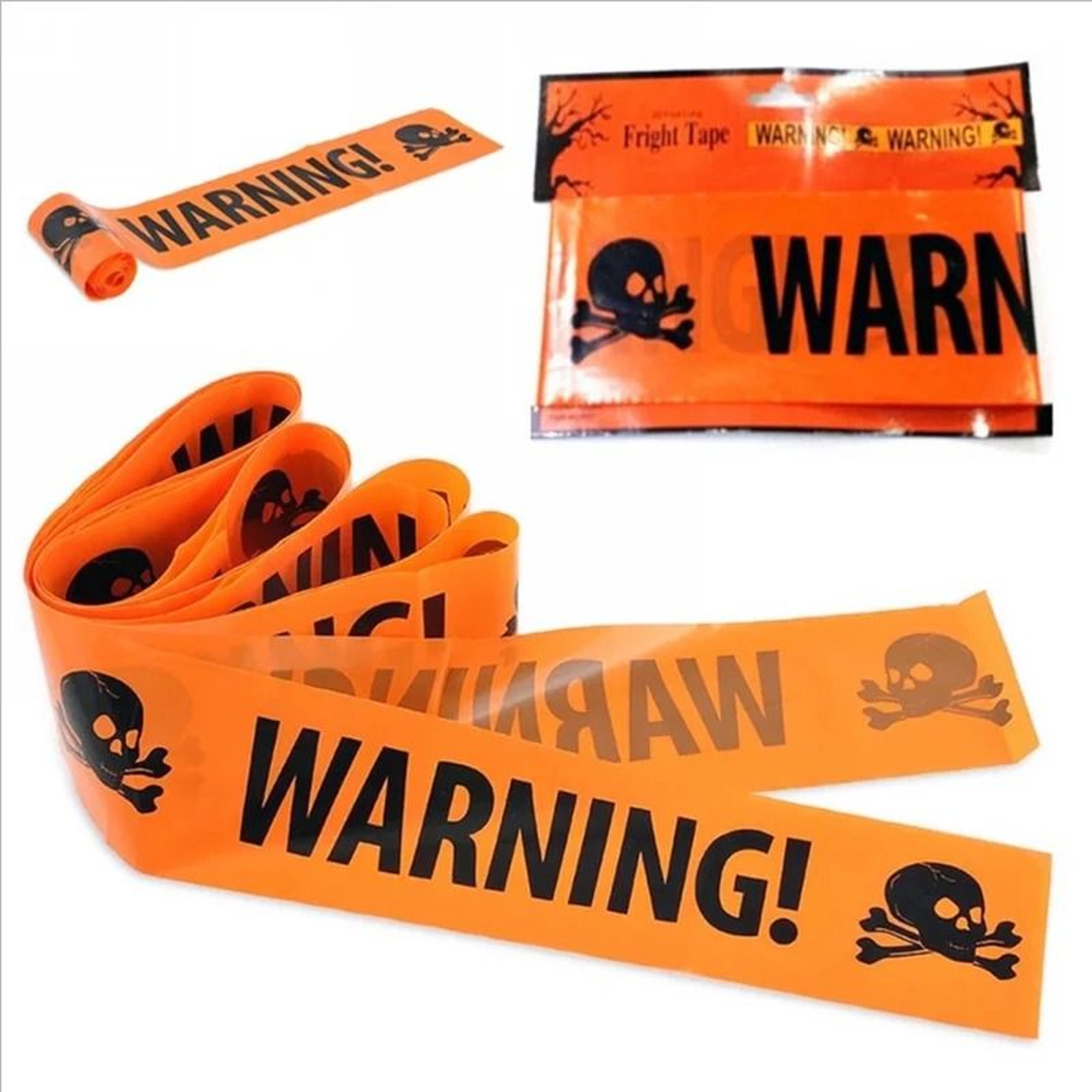 Halloween Warning Tape Caution Line Sign Plastic Skull Decoration Party Prop 0