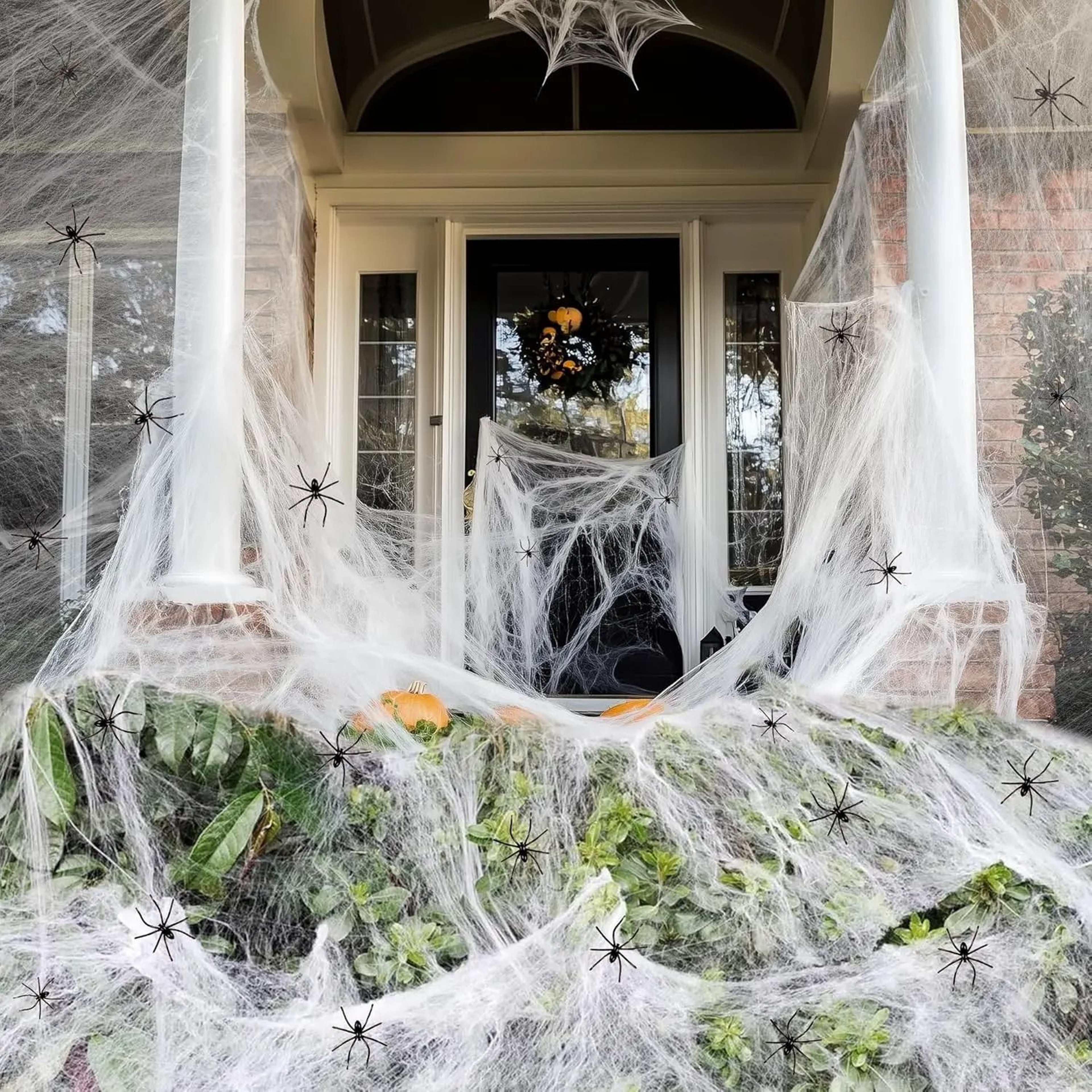 200 Sqft Stretchable Spider Webs Halloween Decor With Fake Spiders 0