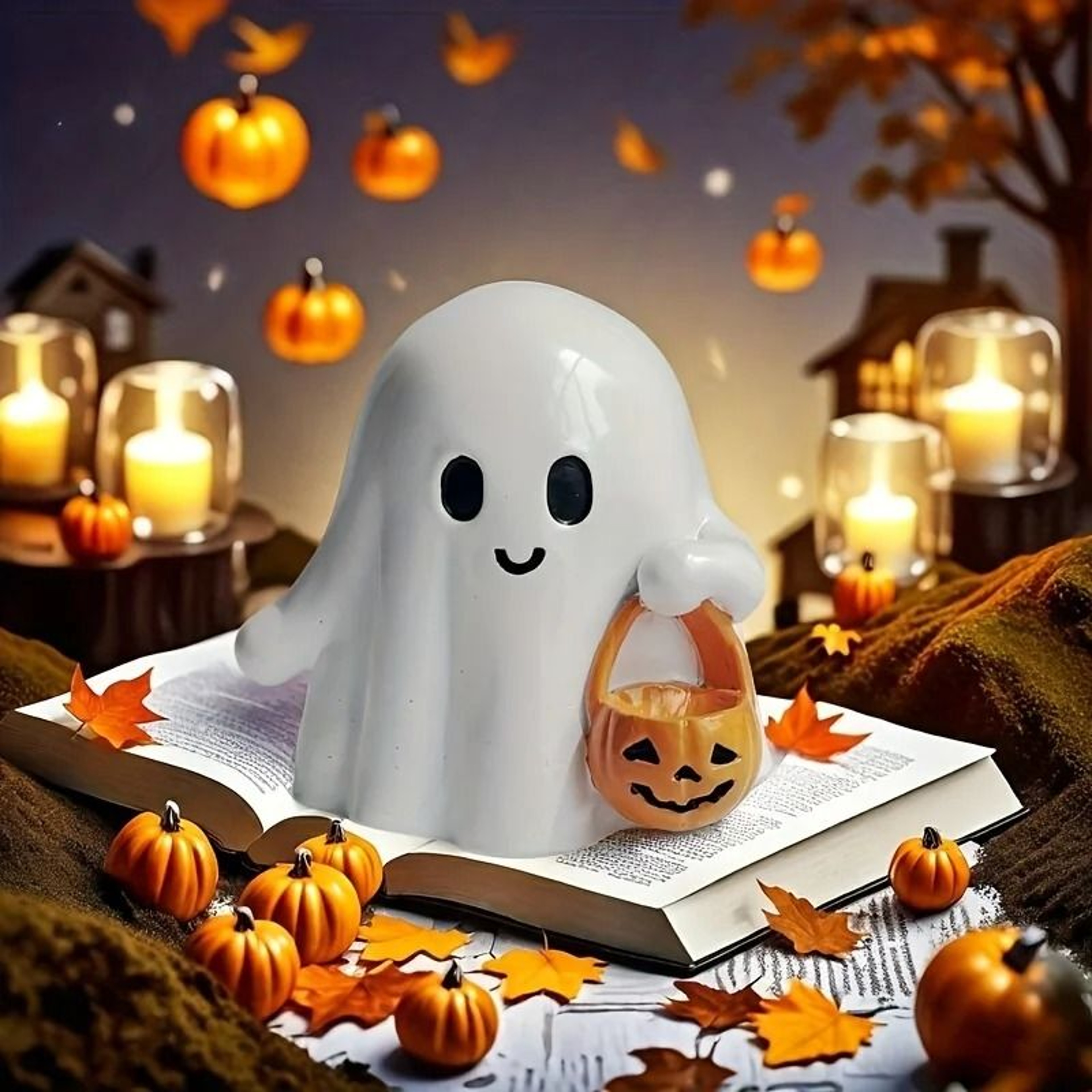 Cute Anime Style Pumpkin Statue Halloween Resin Figurine Room Decor 1
