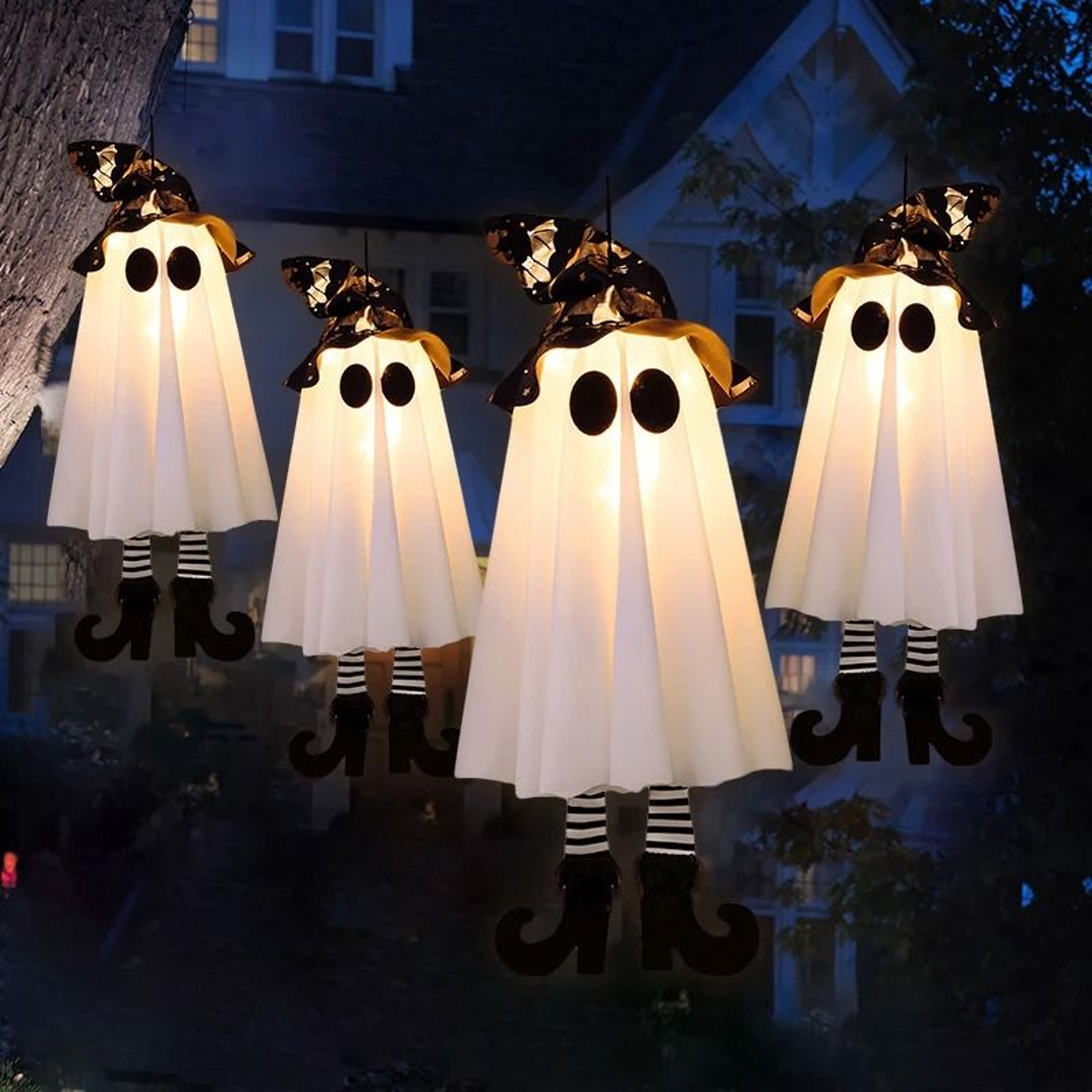 Halloween LightUp Hanging Witch Ghost Decor With Glowing LED Head 3