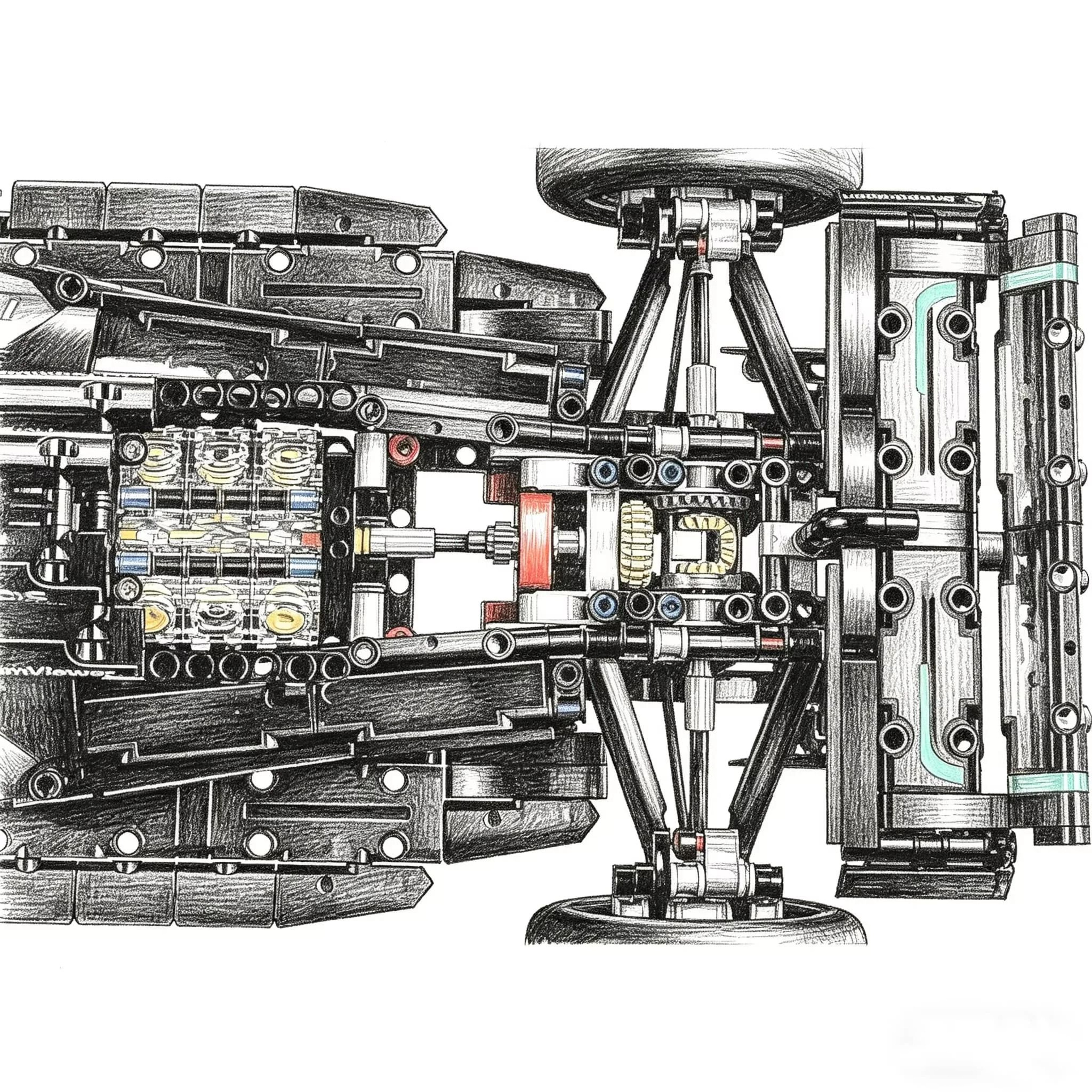 1 8 Scale Technical Performance Race Car Mechanical Series Building Block Model Kit 1400 Pcs 4