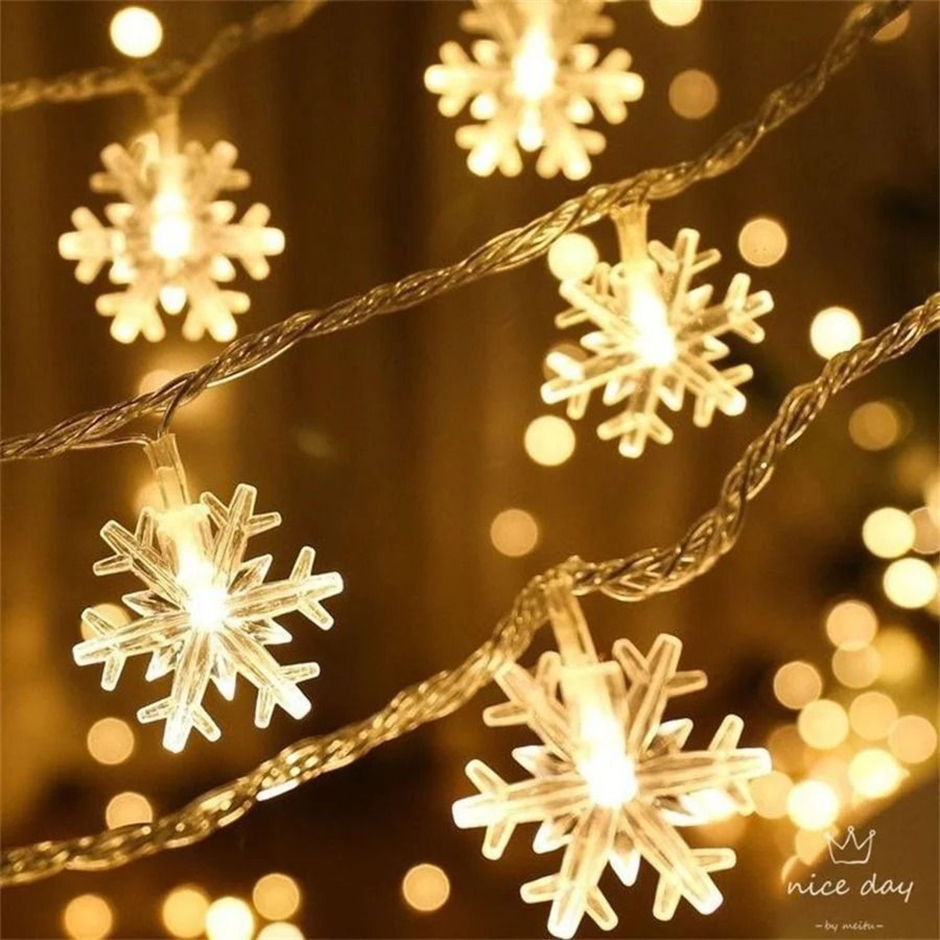 LED Snowflake String Garland Fairy Lights USB  Battery Powered Christmas Tree Decor 7