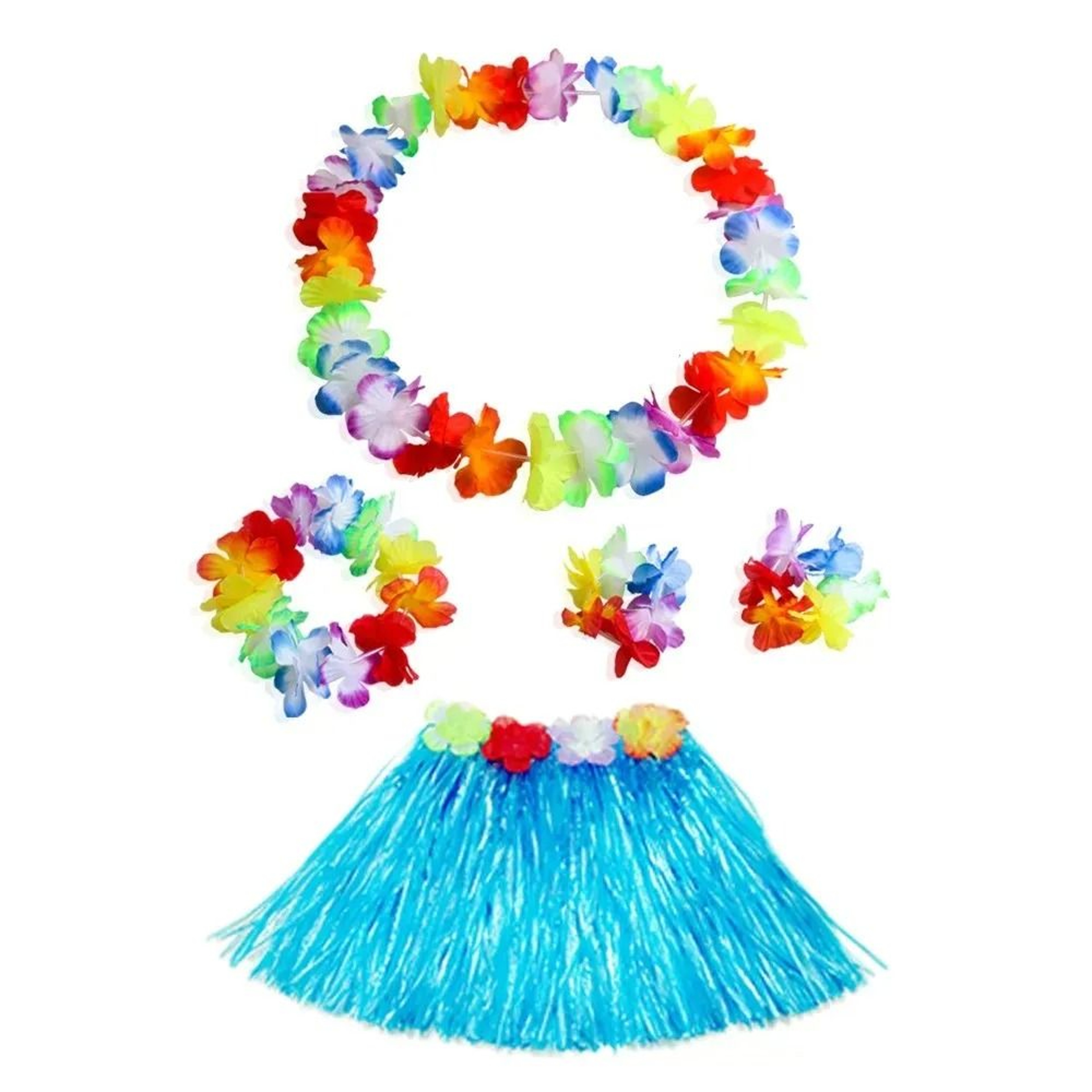 Hawaiian Grass Skirt  Flower Leis Costume Set For Kids Luau Dance Party 40cm 15