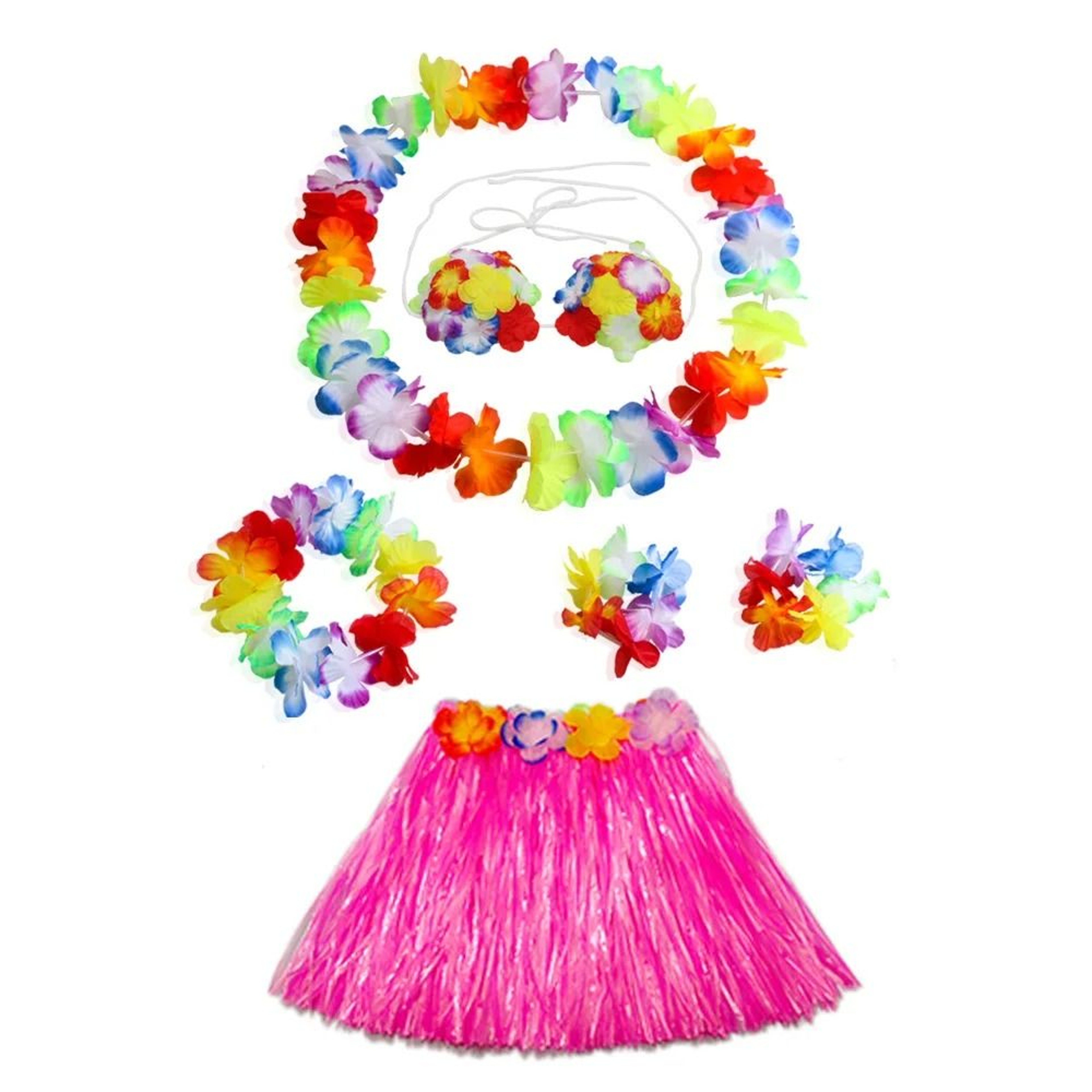 Hawaiian Grass Skirt  Flower Leis Costume Set For Kids Luau Dance Party 40cm 24