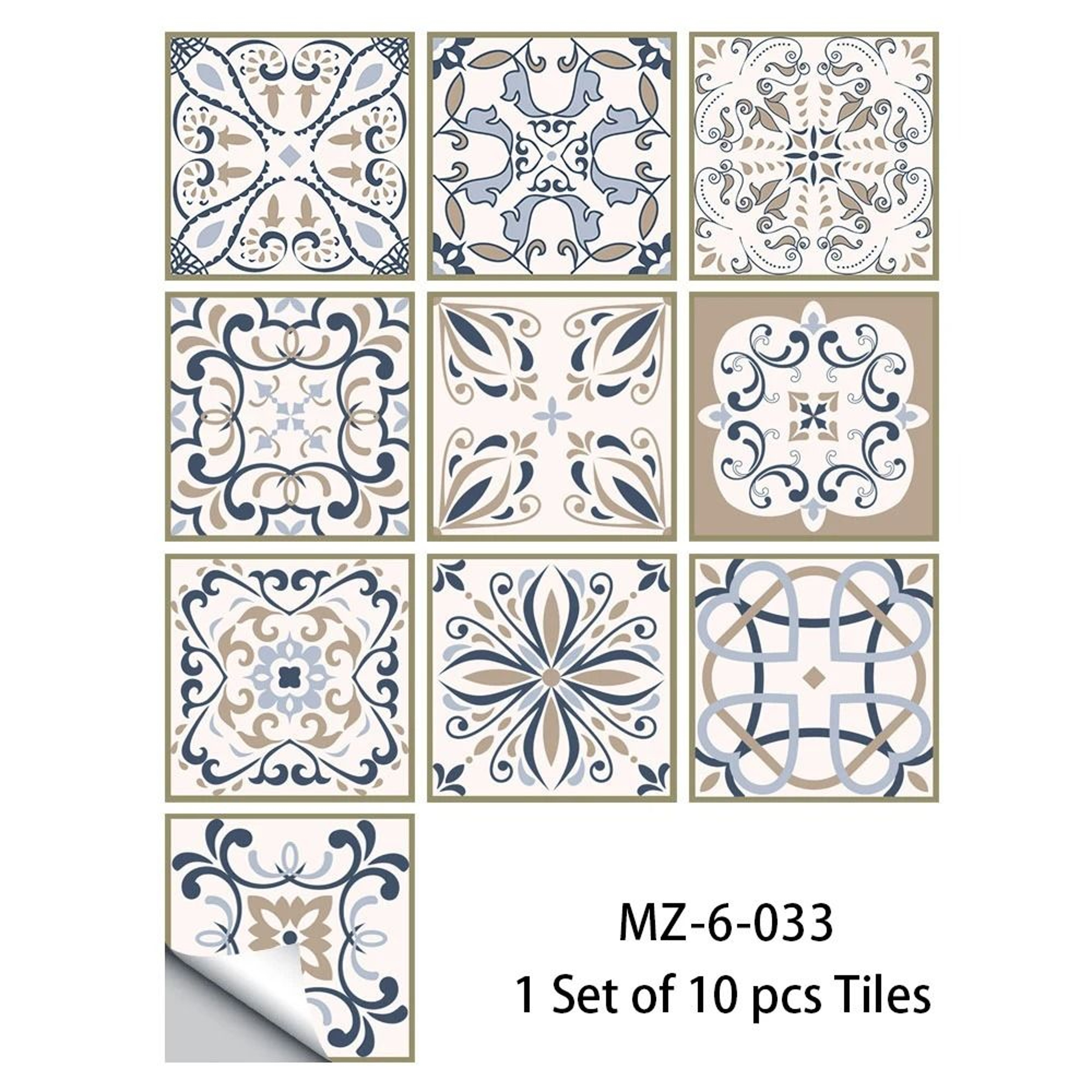 10Pcs Blue  Gray Matte Surface Tile Stickers Peel  Stick Floor  Wall Decals 5