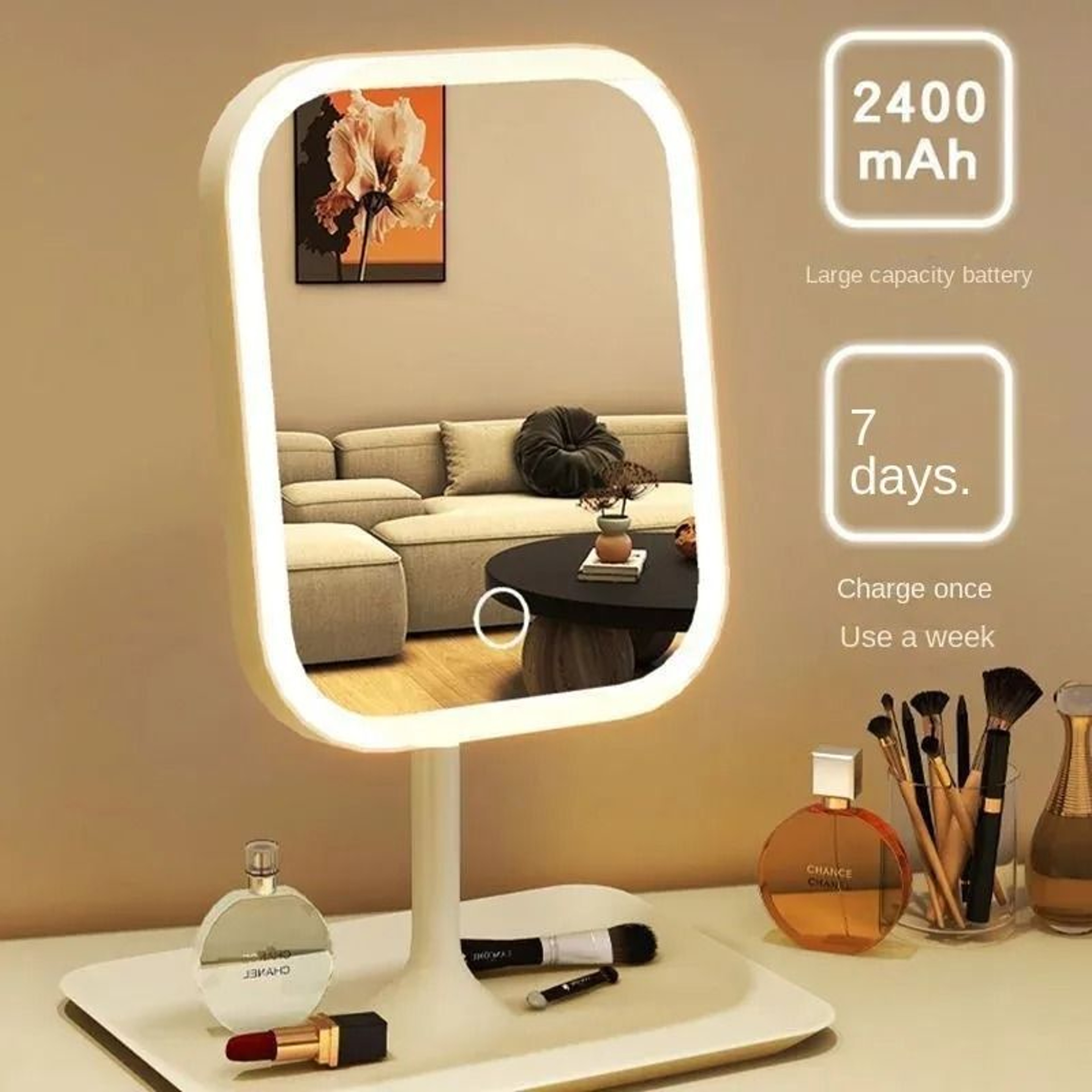 Rechargeable LED Vanity Mirror With 3Color Dimmable Touch Control For Home  Travel 11