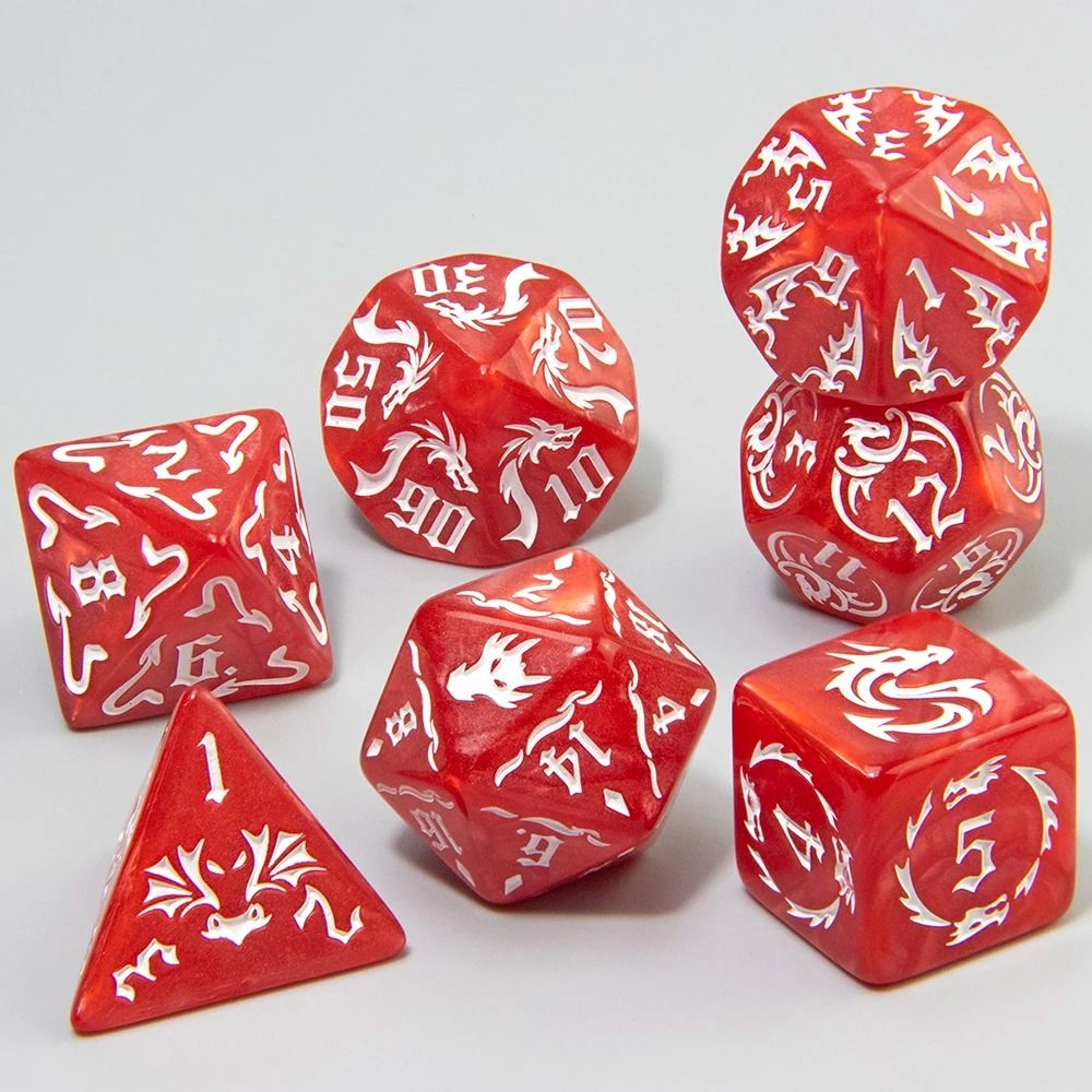 7Pcs Dragon Pattern Marble Polyhedral Dice Set D4D20 For DND  RPG Tabletop Games 7