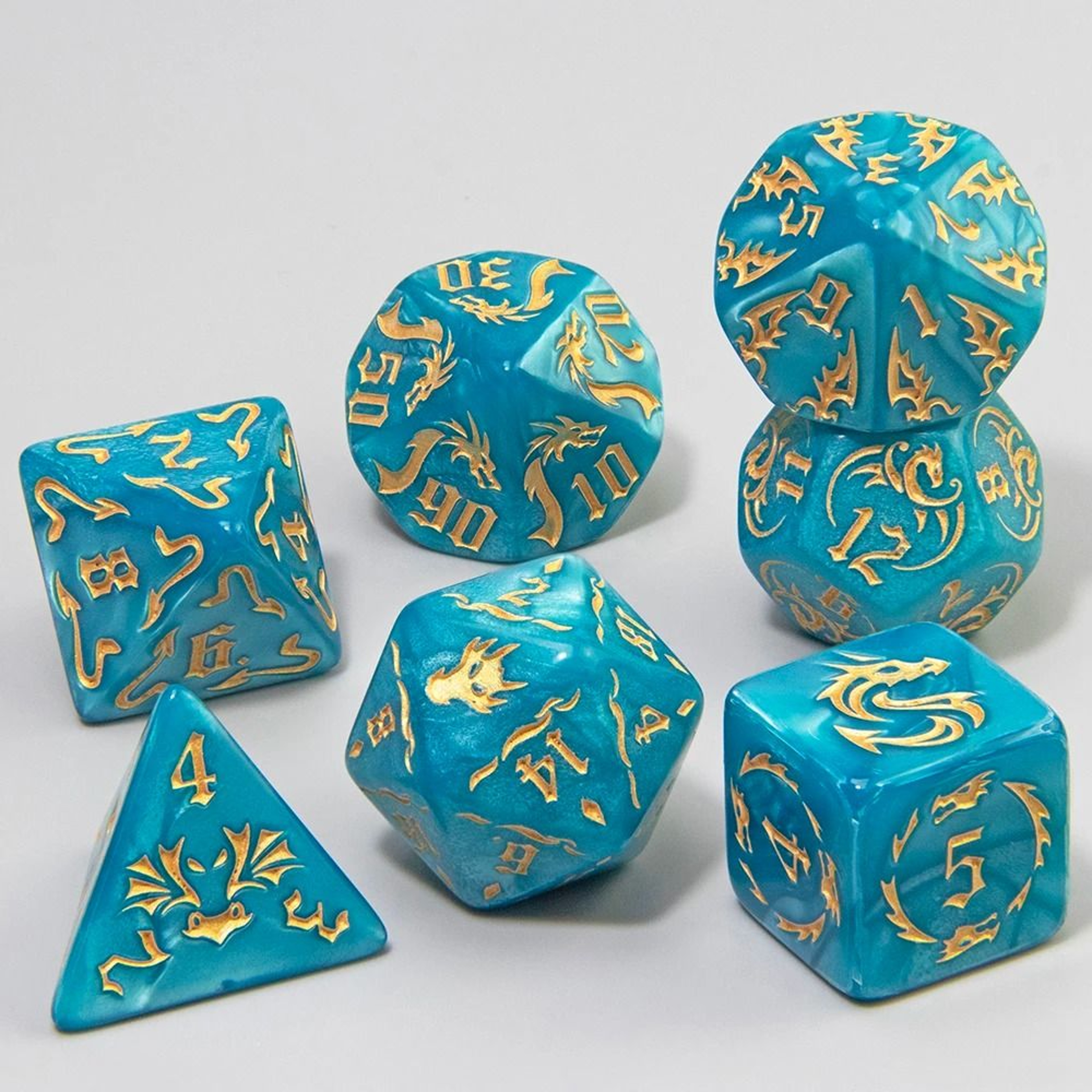 7Pcs Dragon Pattern Marble Polyhedral Dice Set D4D20 For DND  RPG Tabletop Games 12