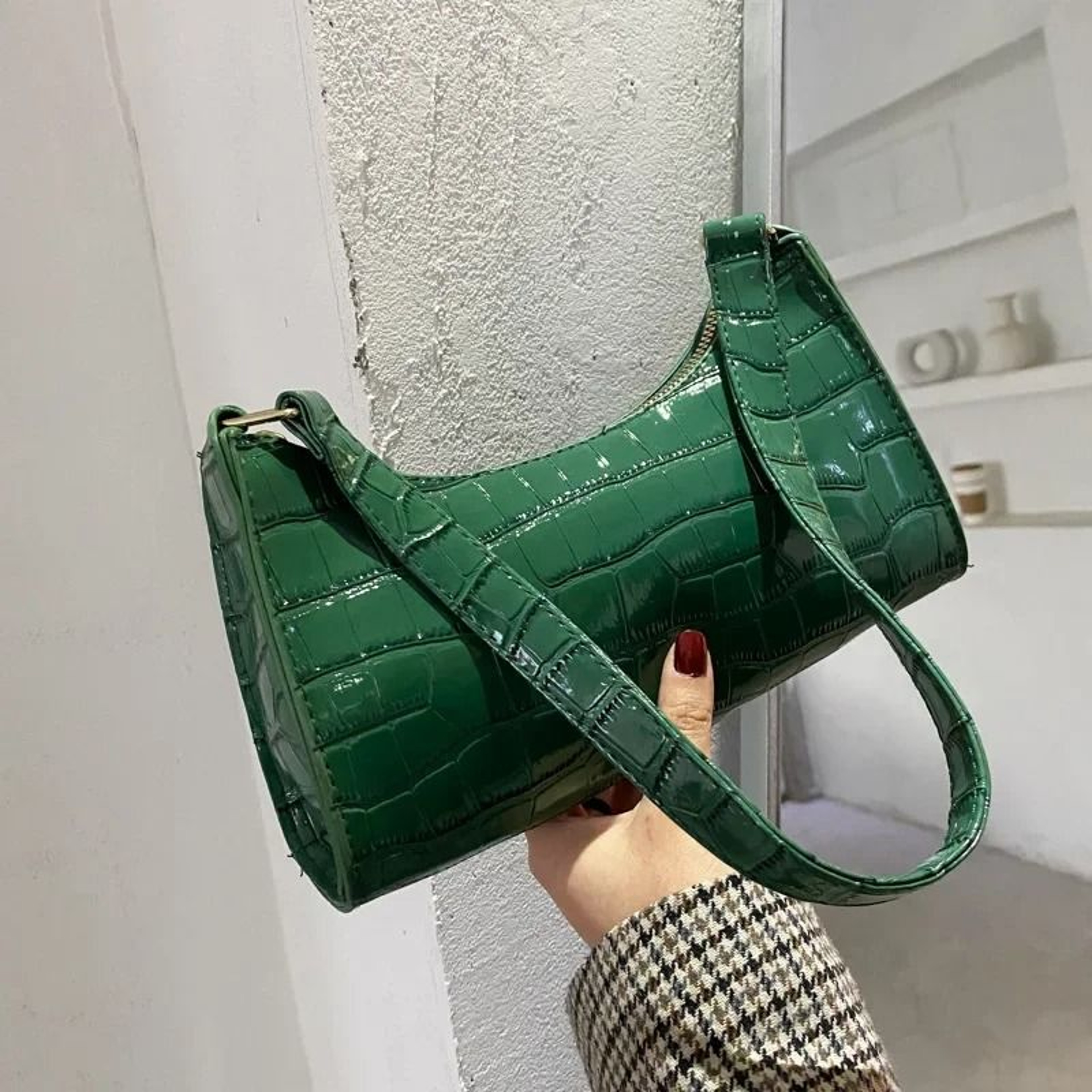 Retro Alligator Pattern PU Leather Small Underarm Shoulder Bag  Clutch Tote 9